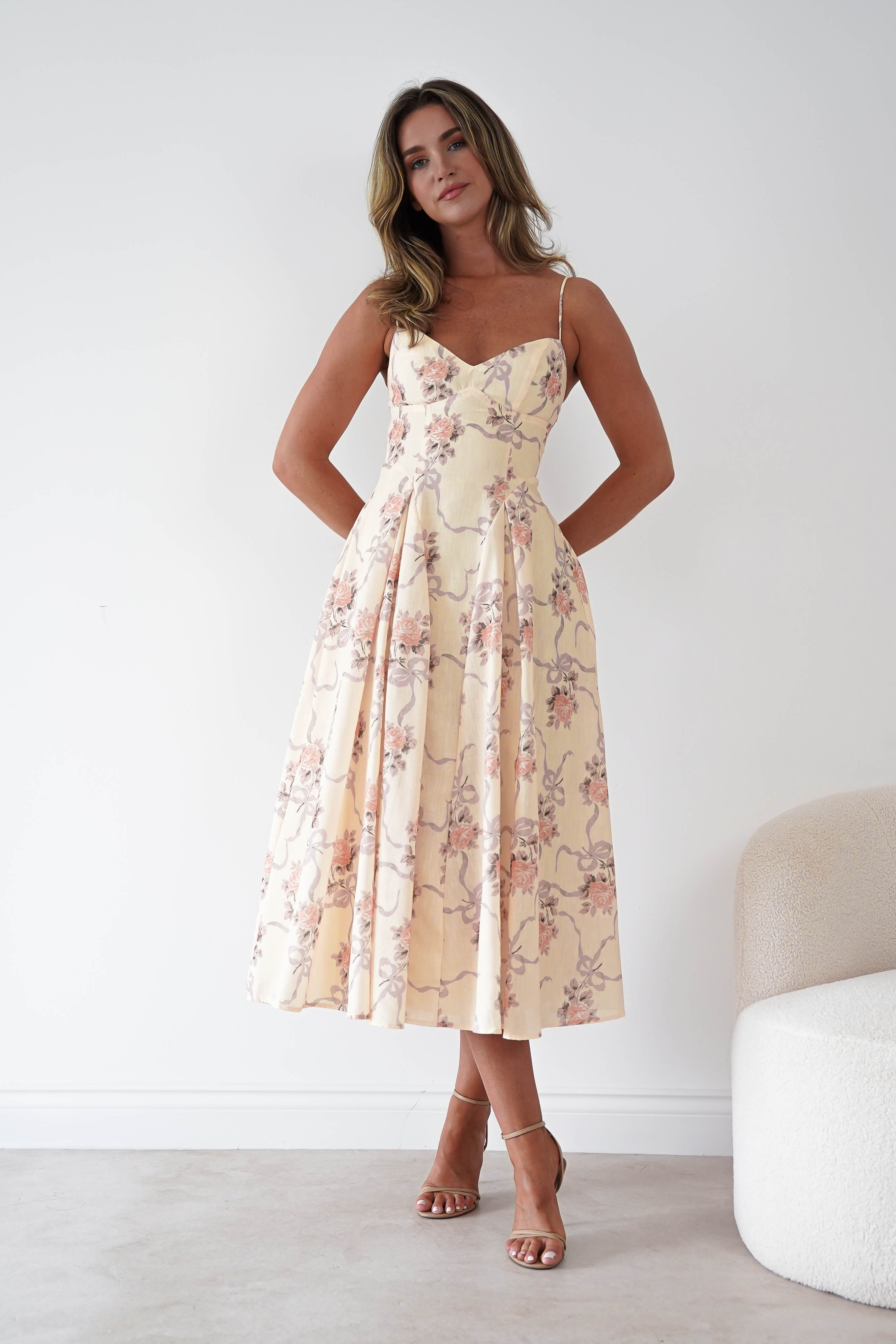 Oh Hello Clothing Women > Clothing > Dresses Tess Floral Print Skater Midaxi Dress | Yellow