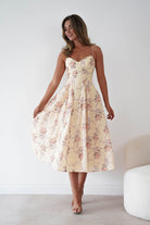 Oh Hello Clothing Women > Clothing > Dresses Tess Floral Print Skater Midaxi Dress | Yellow