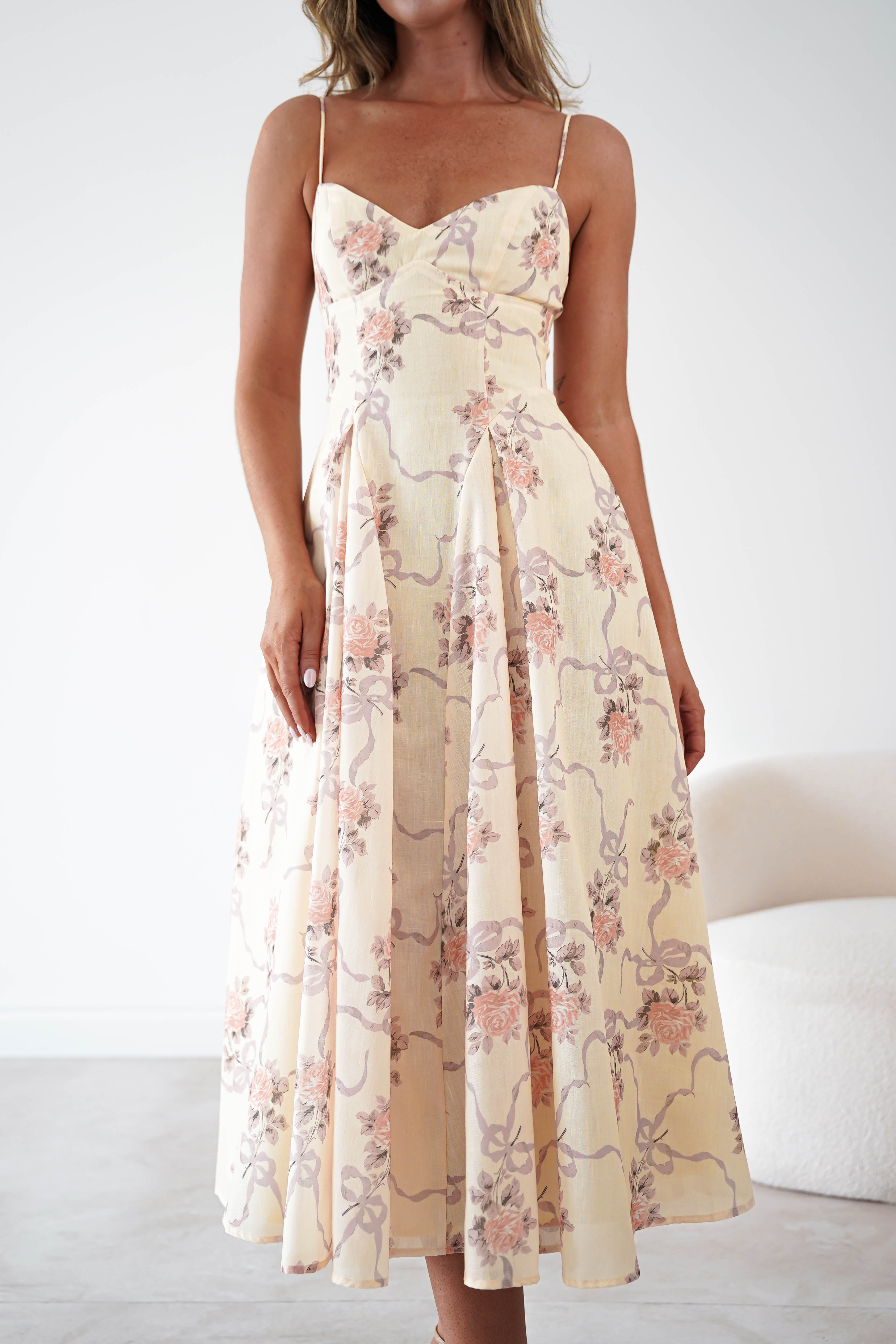 Oh Hello Clothing Women > Clothing > Dresses Tess Floral Print Skater Midaxi Dress | Yellow