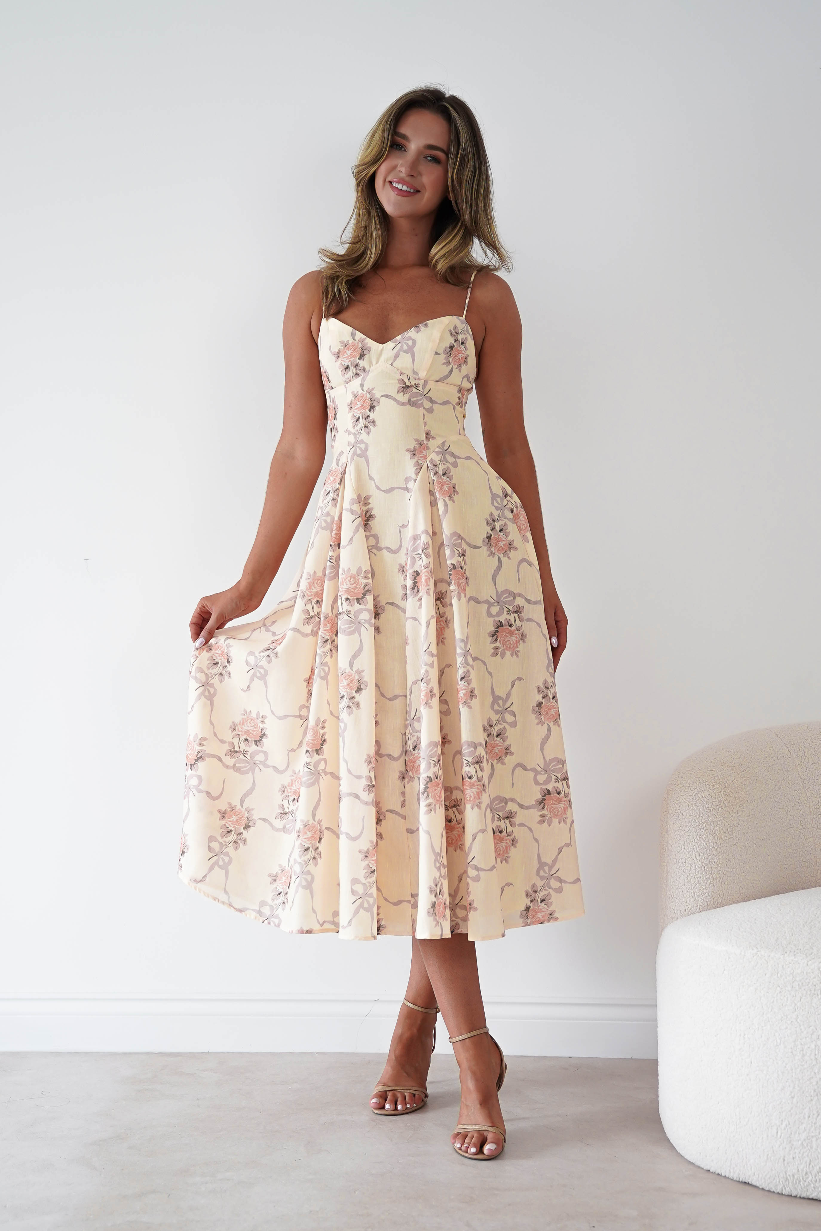 Oh Hello Clothing Women > Clothing > Dresses Tess Floral Print Skater Midaxi Dress | Yellow