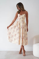 Oh Hello Clothing Women > Clothing > Dresses Tess Floral Print Skater Midaxi Dress | Yellow