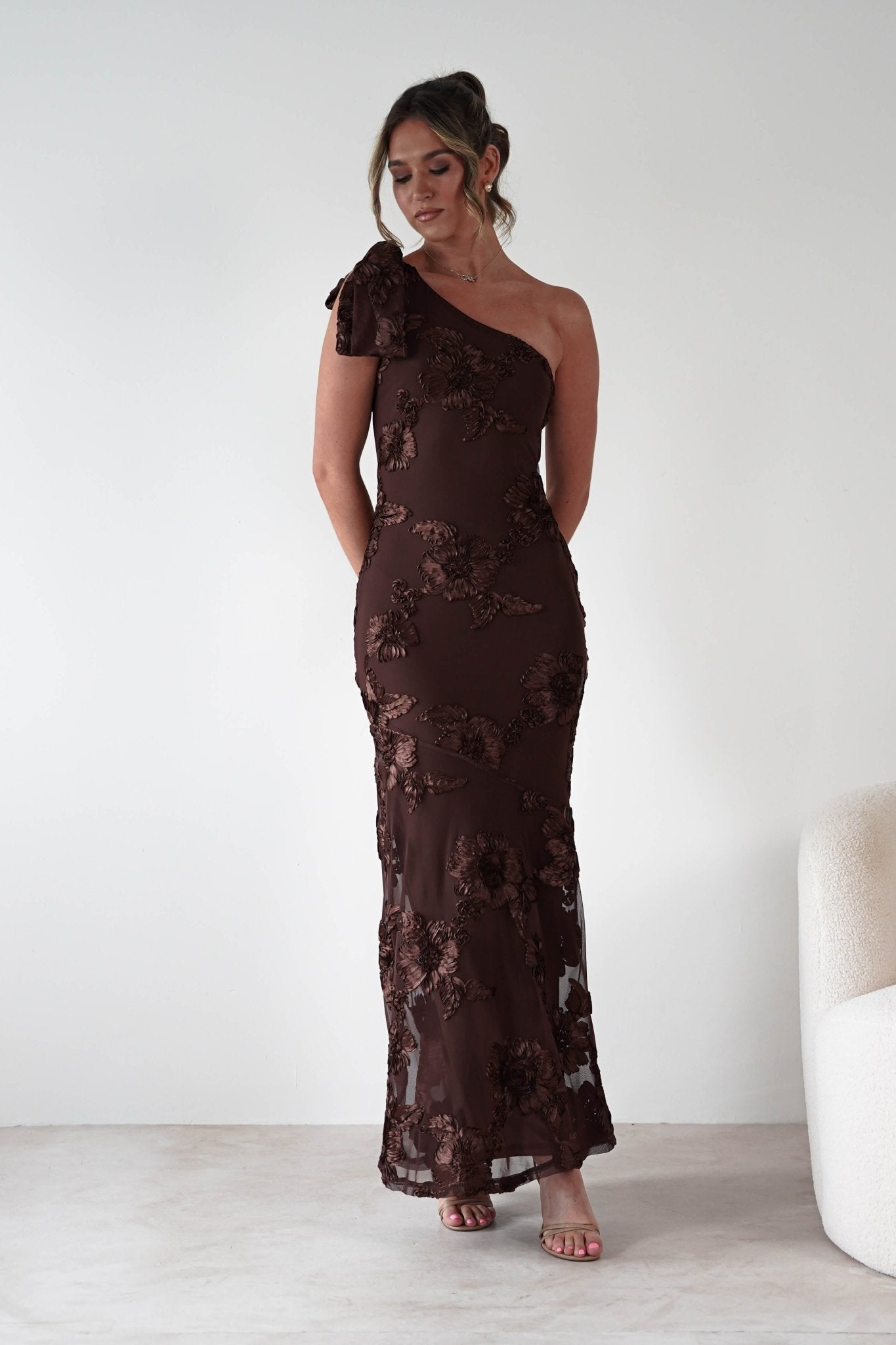 Thelma Floral Textured Maxi Dress | Brown | Oh Hello Clothing | XS (6)