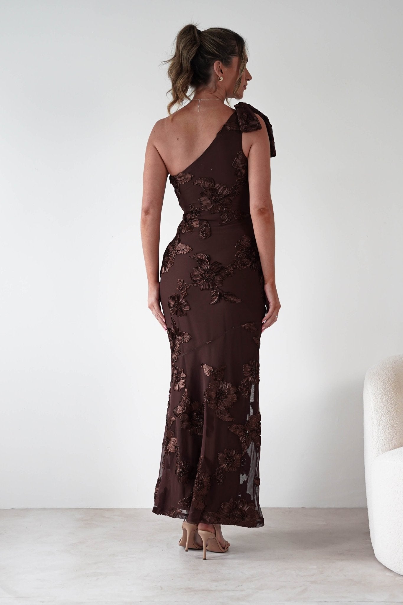 Thelma Floral Textured Maxi Dress | Brown | Oh Hello Clothing | XS (6)