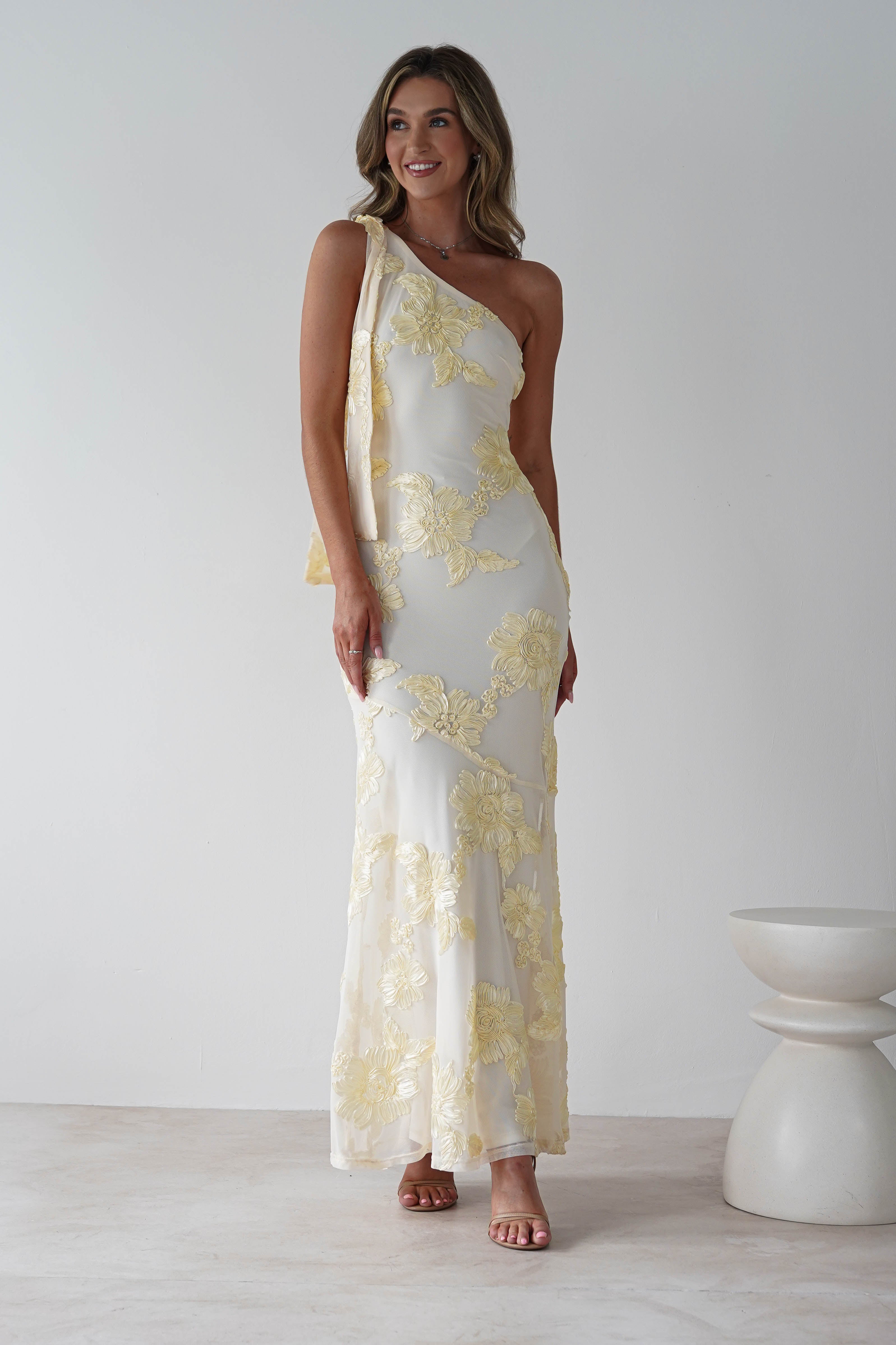 Thelma Floral Textured Maxi Dress | Light Yellow | Oh Hello Clothing | S (8)