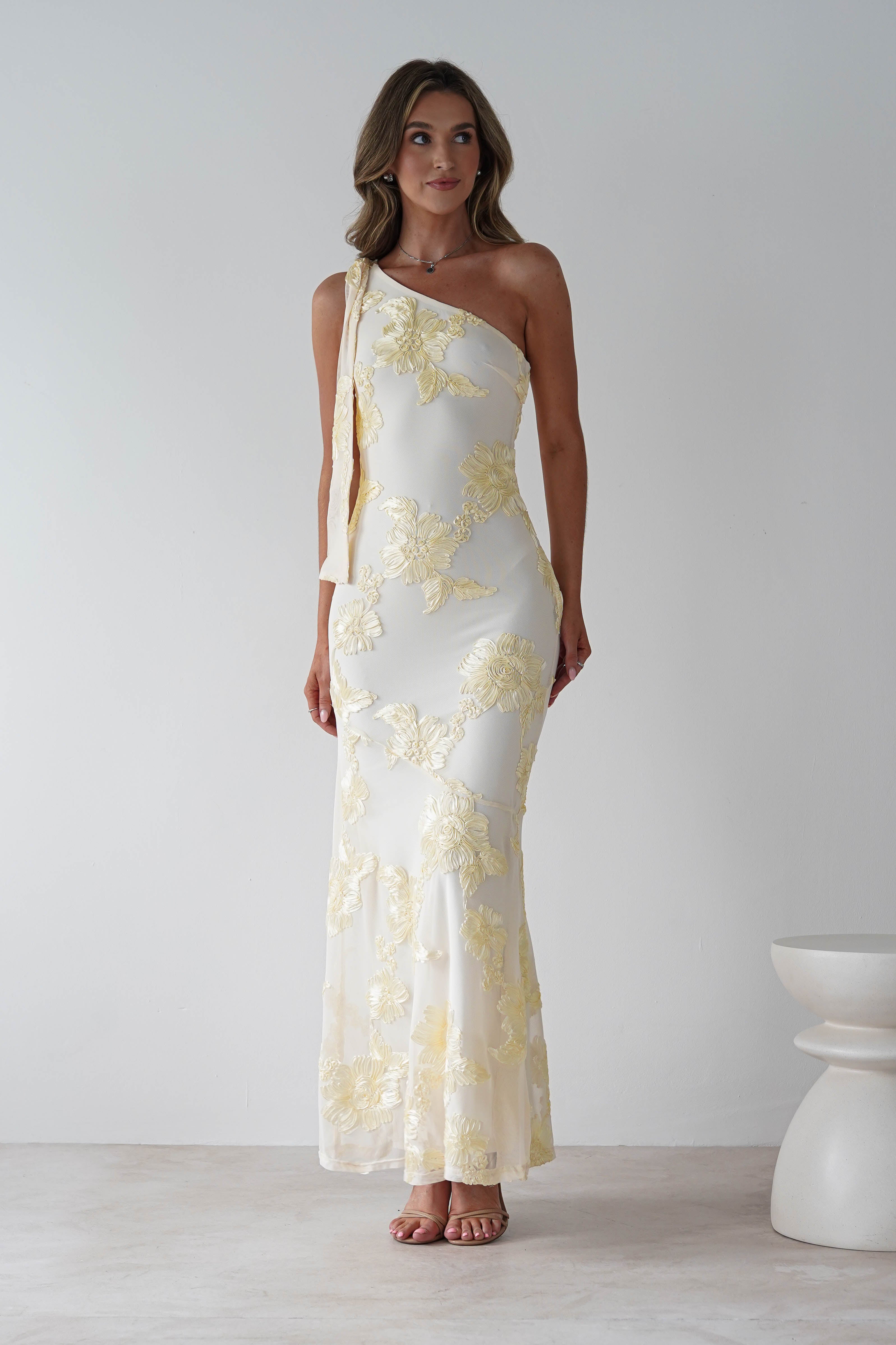 Thelma Floral Textured Maxi Dress | Light Yellow | Oh Hello Clothing | S (8)