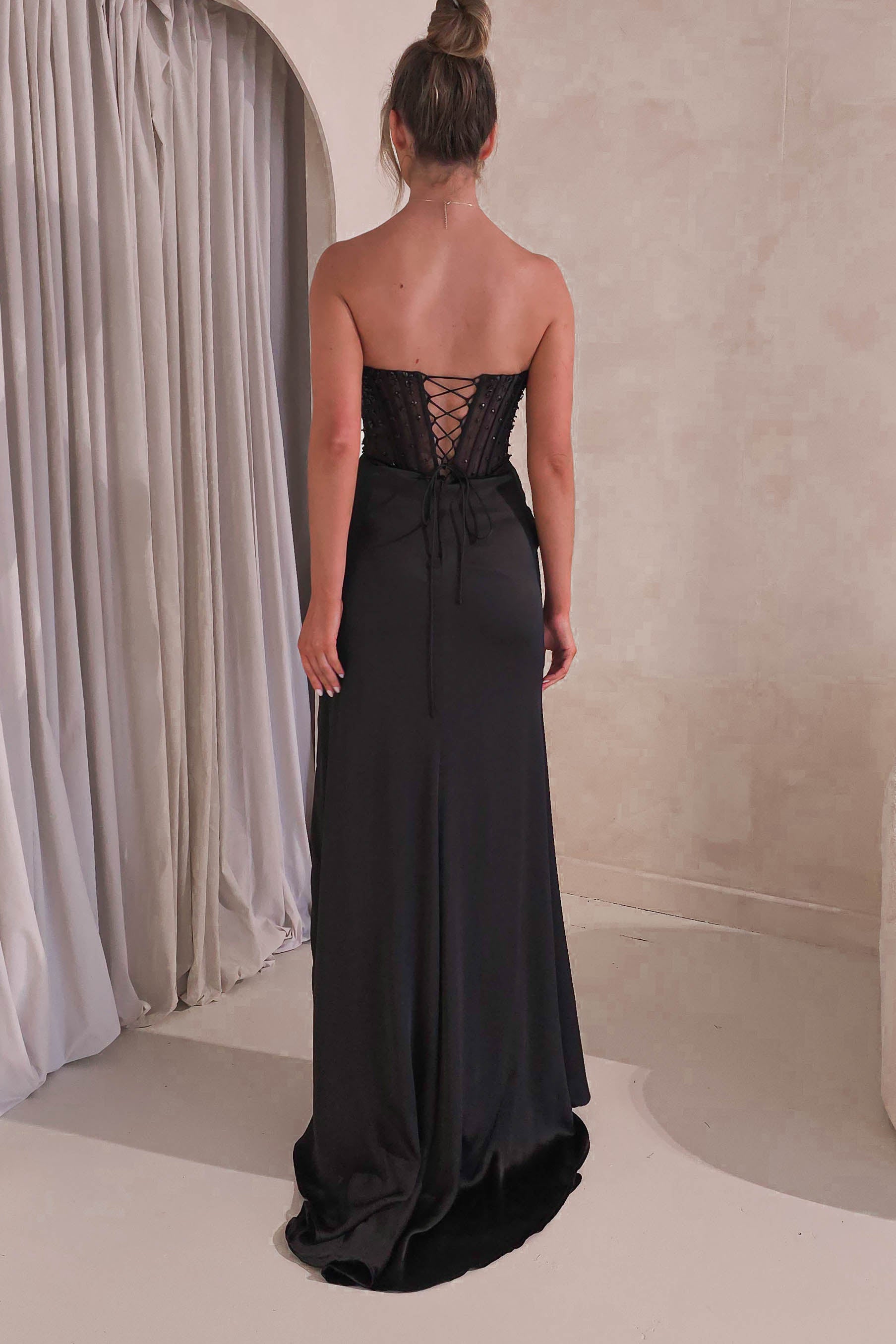 Theodora Strapless Embellished Gown | Black