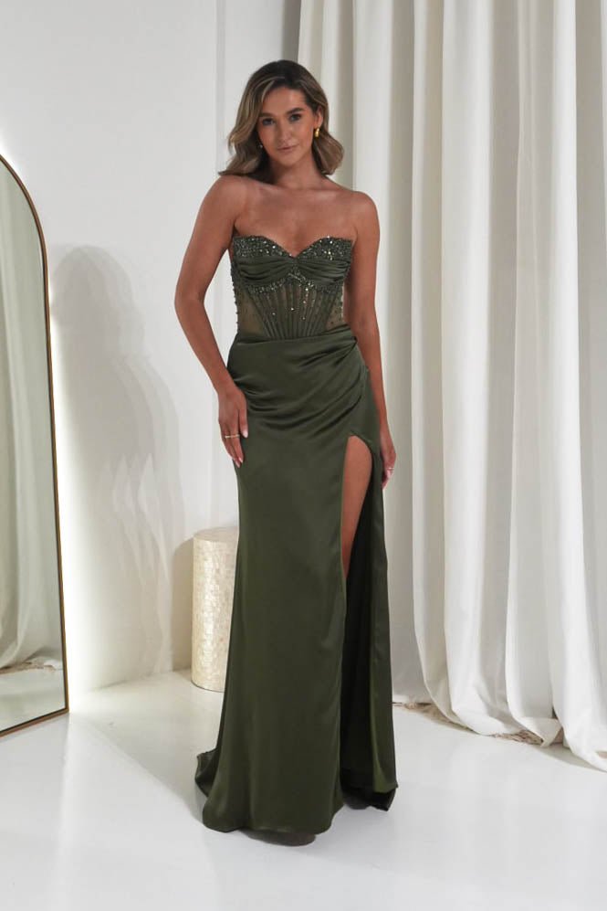 Oh Hello Clothing Debs & Prom Dresses 1*Done-Theodora Strapless Embellished Gown | olive