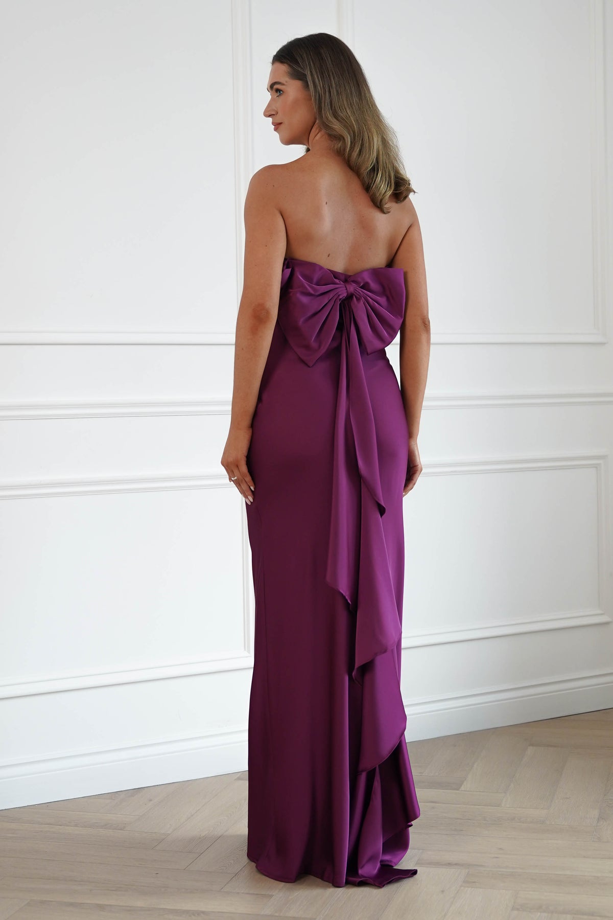 Oh Hello Clothing Dresses > Prom Dresses Therese Bow Detail Satin Maxi Dress | Plum