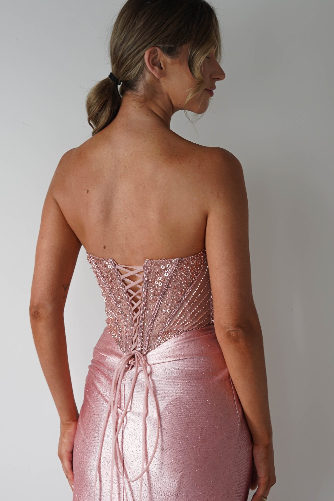 Tiarna Embellished Glitter Gown | Dusty Pink | Oh Hello Clothing | XS (6)