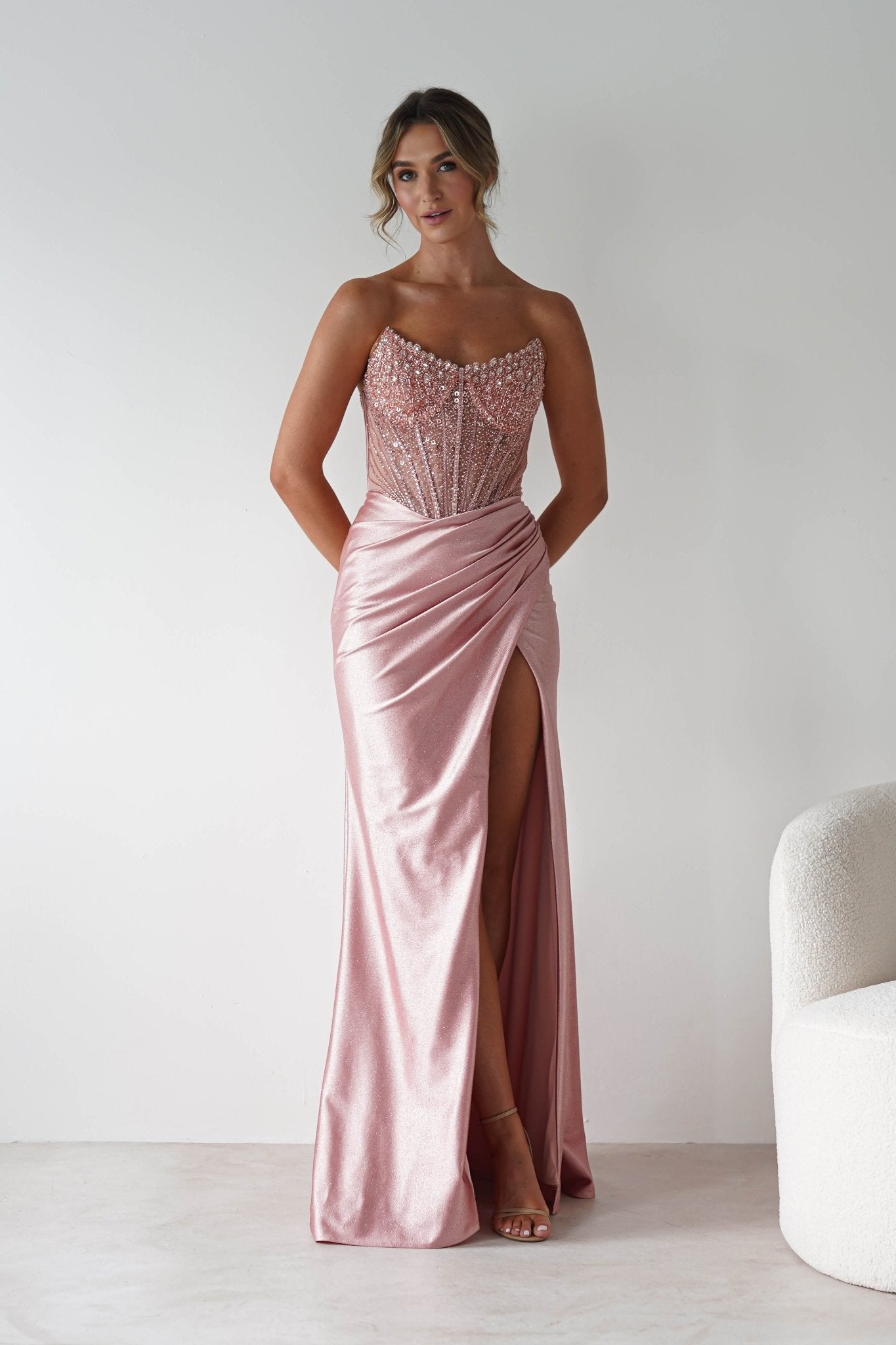Tiarna Embellished Glitter Gown | Dusty Pink | Oh Hello Clothing | XS (6)