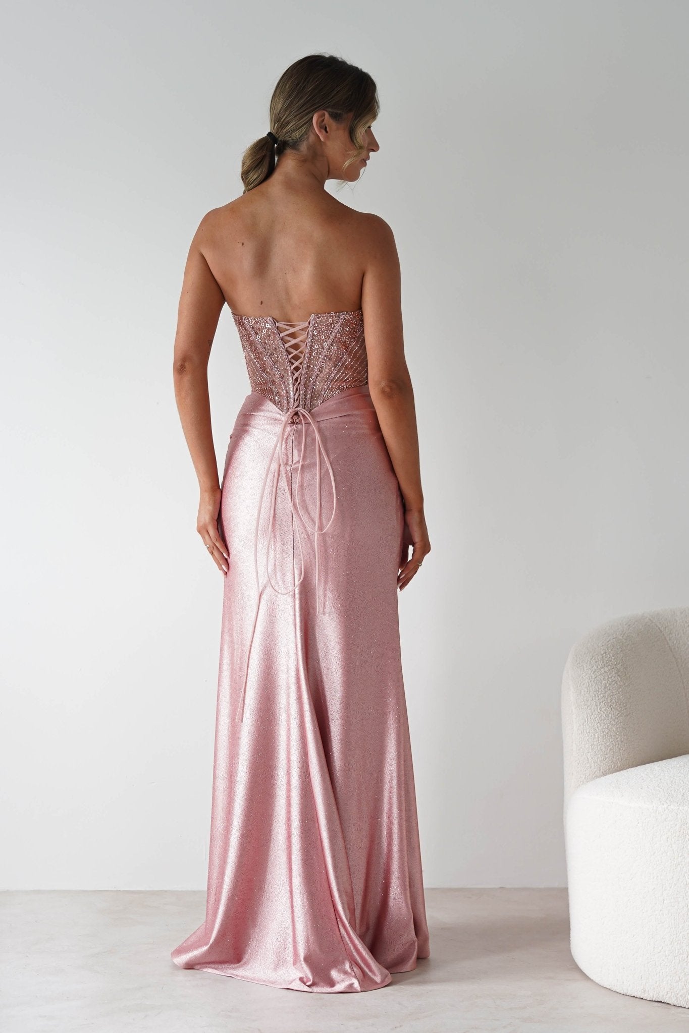 Tiarna Embellished Glitter Gown | Dusty Pink | Oh Hello Clothing | XS (6)