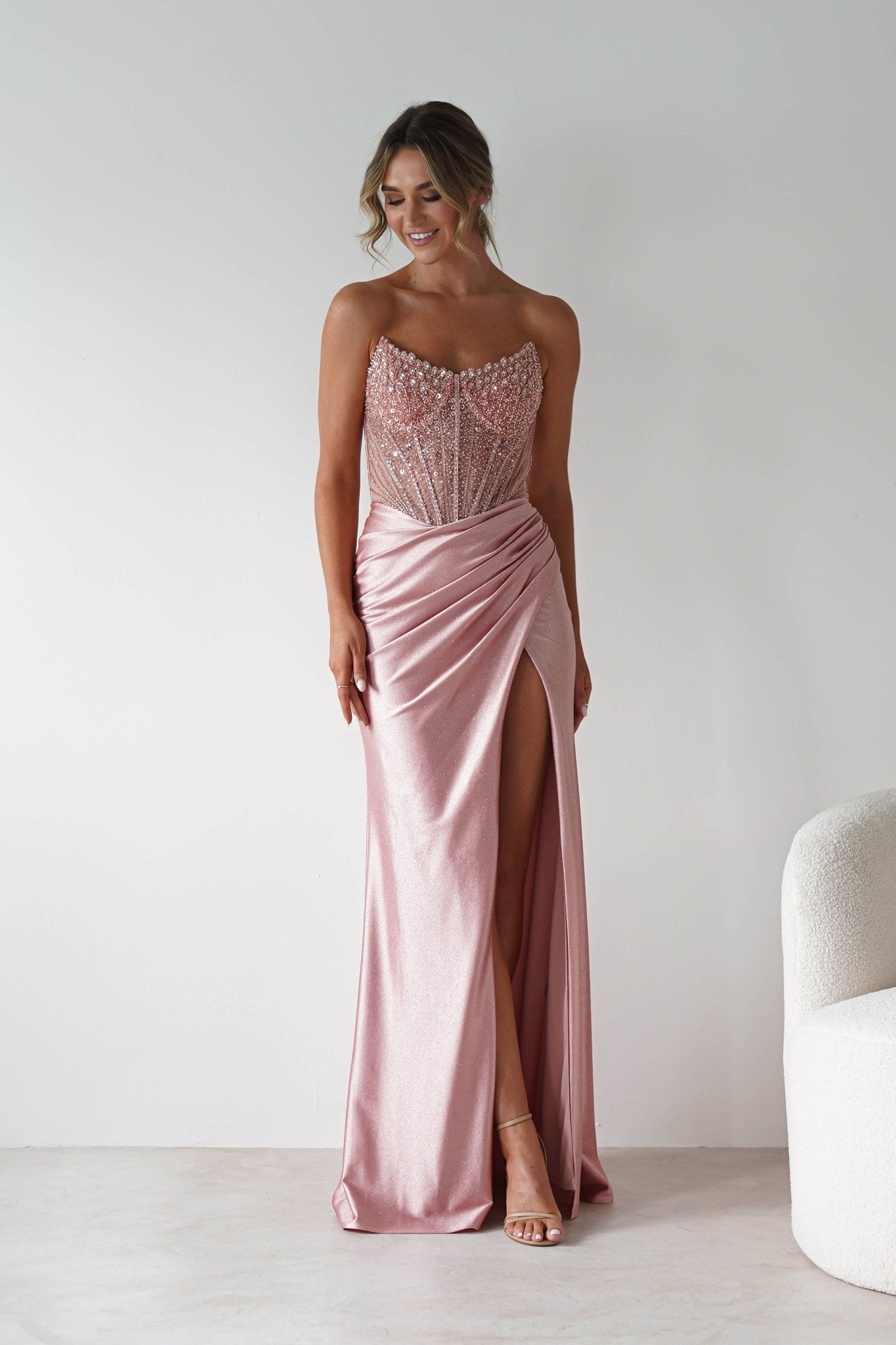 Tiarna Embellished Glitter Gown | Dusty Pink | Oh Hello Clothing | XS (6)