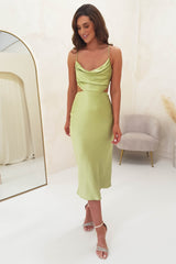 Tilda Soft Satin Midi Dress | Lime