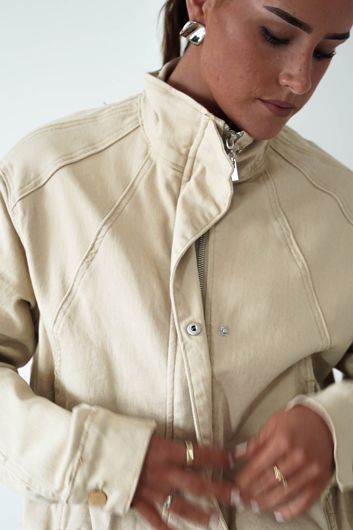 Emma & Ashley Blazer & Coats Trinity Buttoned Denim Jacket | Cream