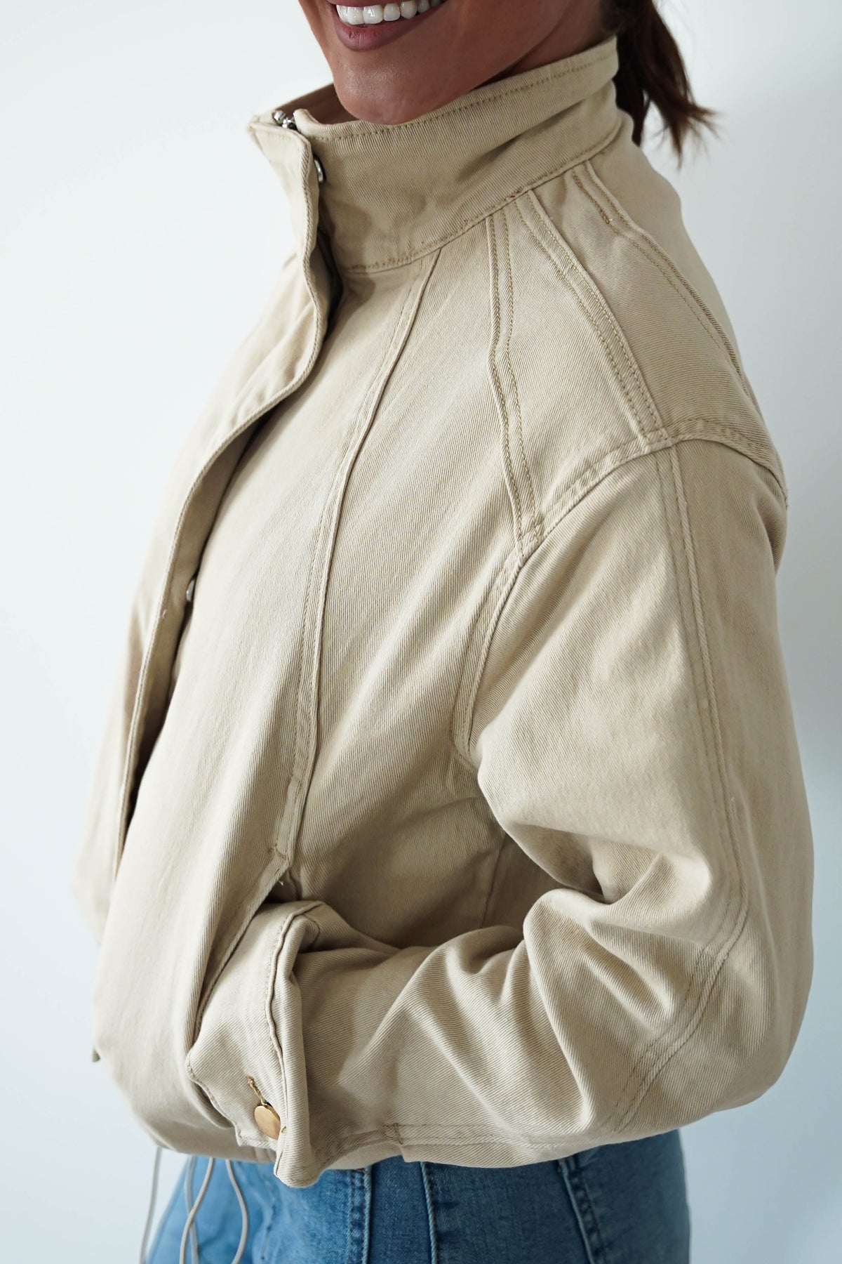 Emma & Ashley Blazer & Coats Trinity Buttoned Denim Jacket | Cream