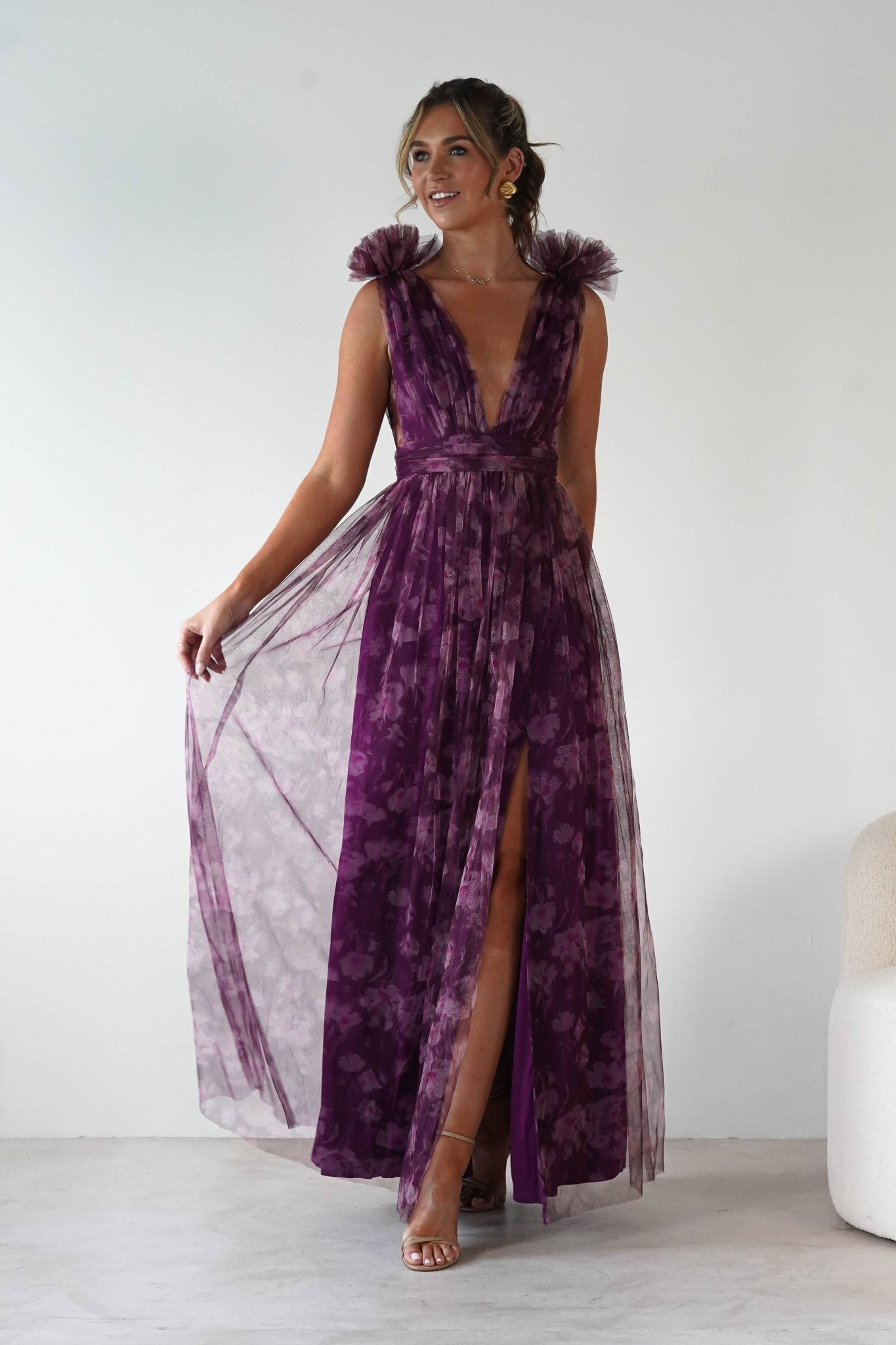 Valentina Tulle Floral Maxi Dress | Plum | Oh Hello Clothing | S (8)