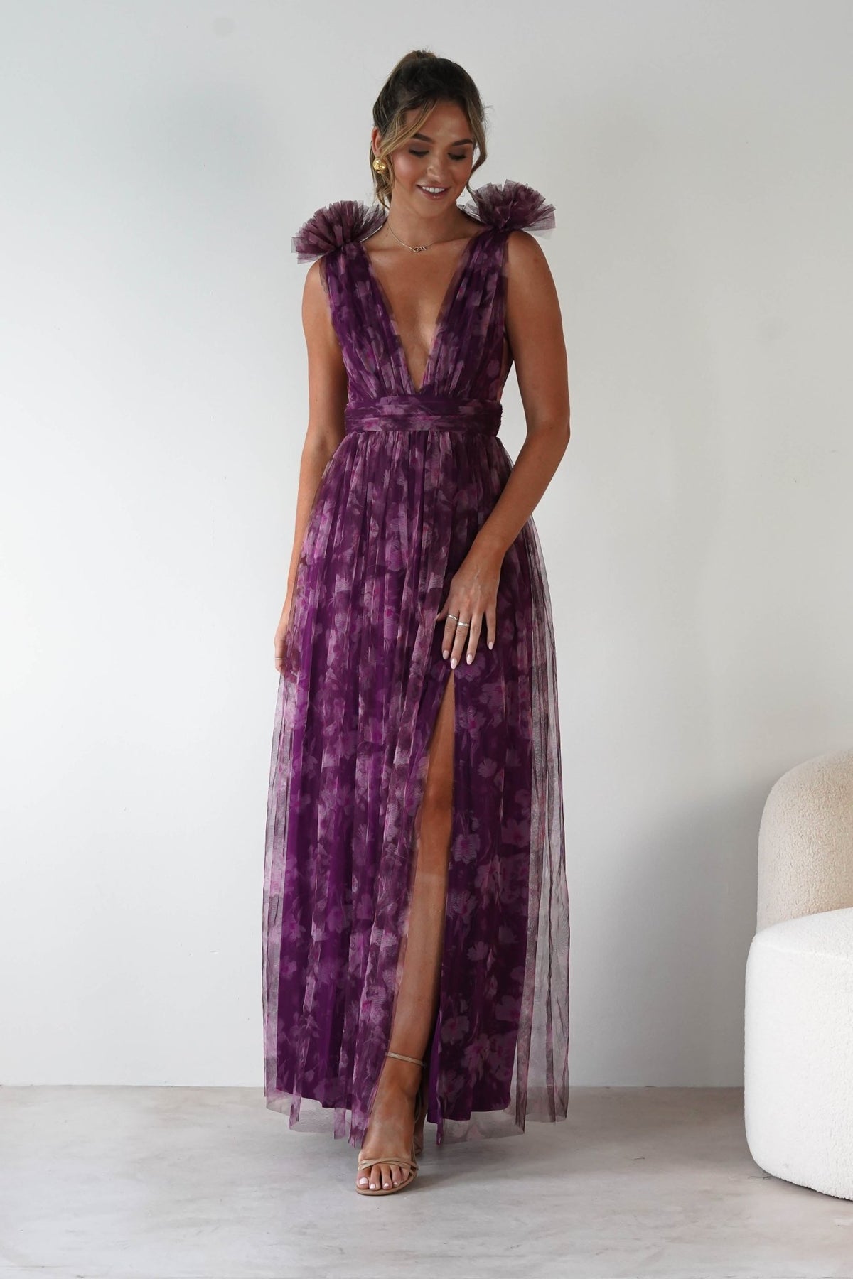 purple floral maxi dress Valentina Tulle Floral Maxi Dress Plum | Wedding Guest Dress