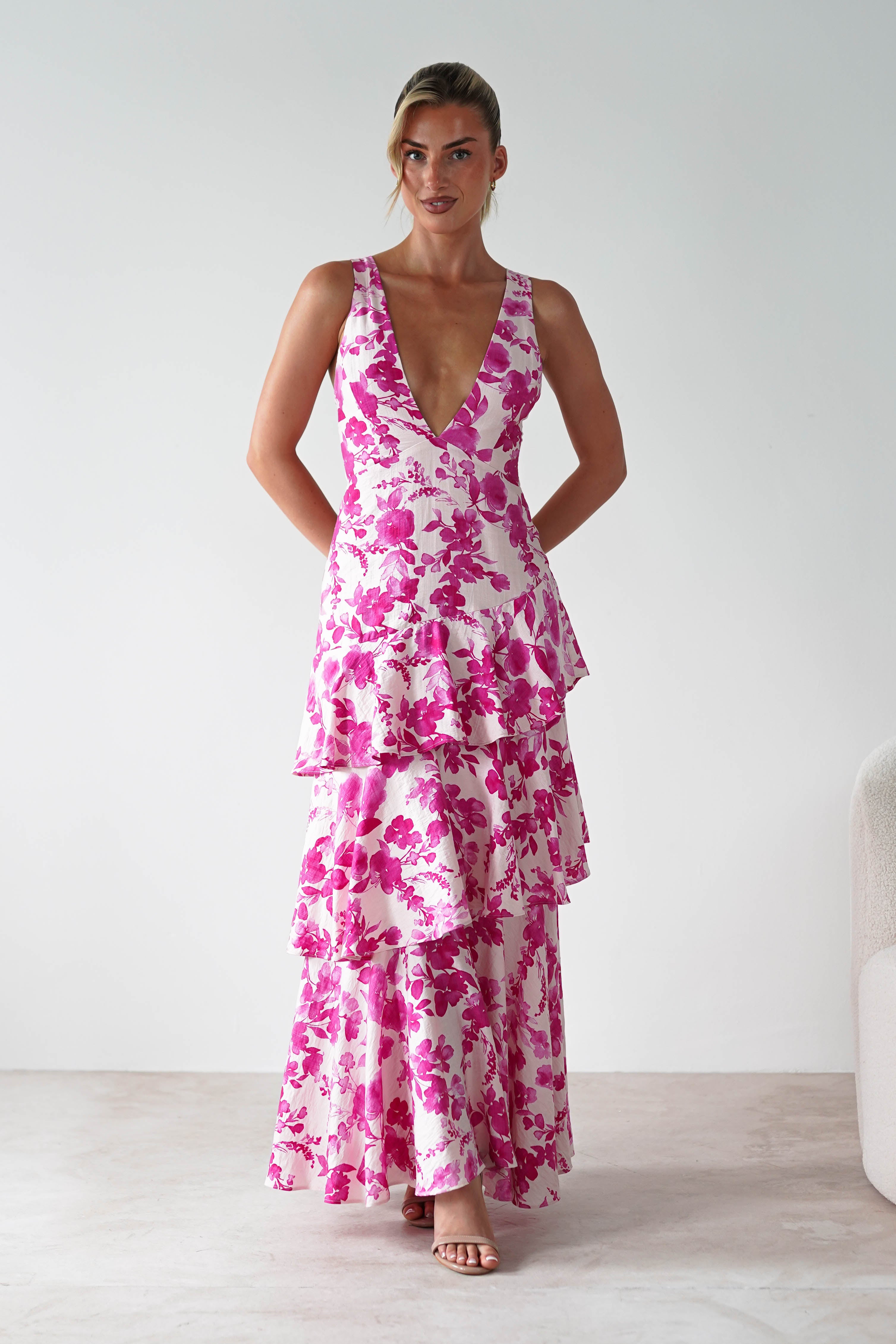 Varana Floral Ruffle Maxi Dress | Pink | Oh Hello Clothing | XS (6)