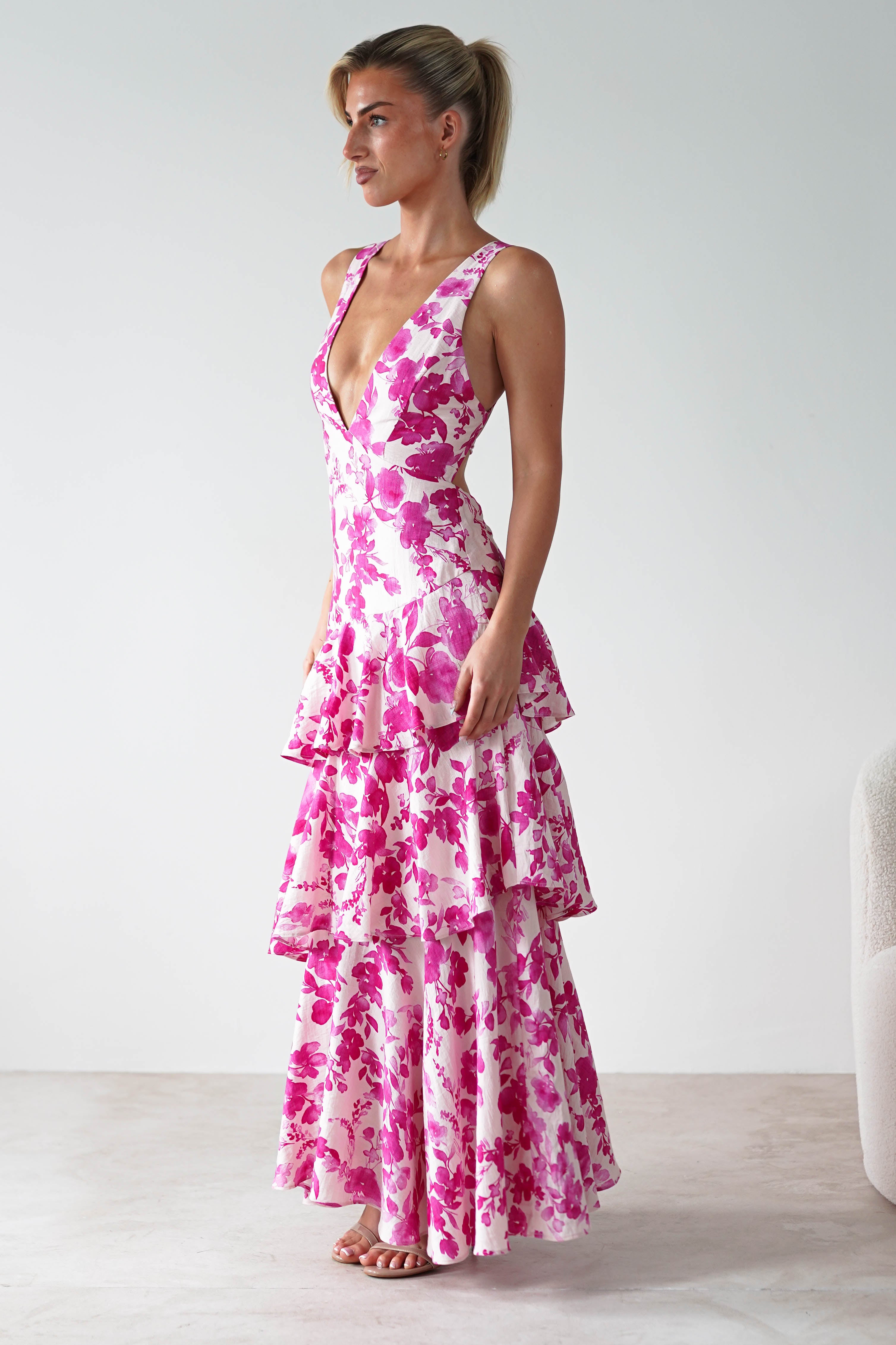 Varana Floral Ruffle Maxi Dress | Pink | Oh Hello Clothing | XS (6)