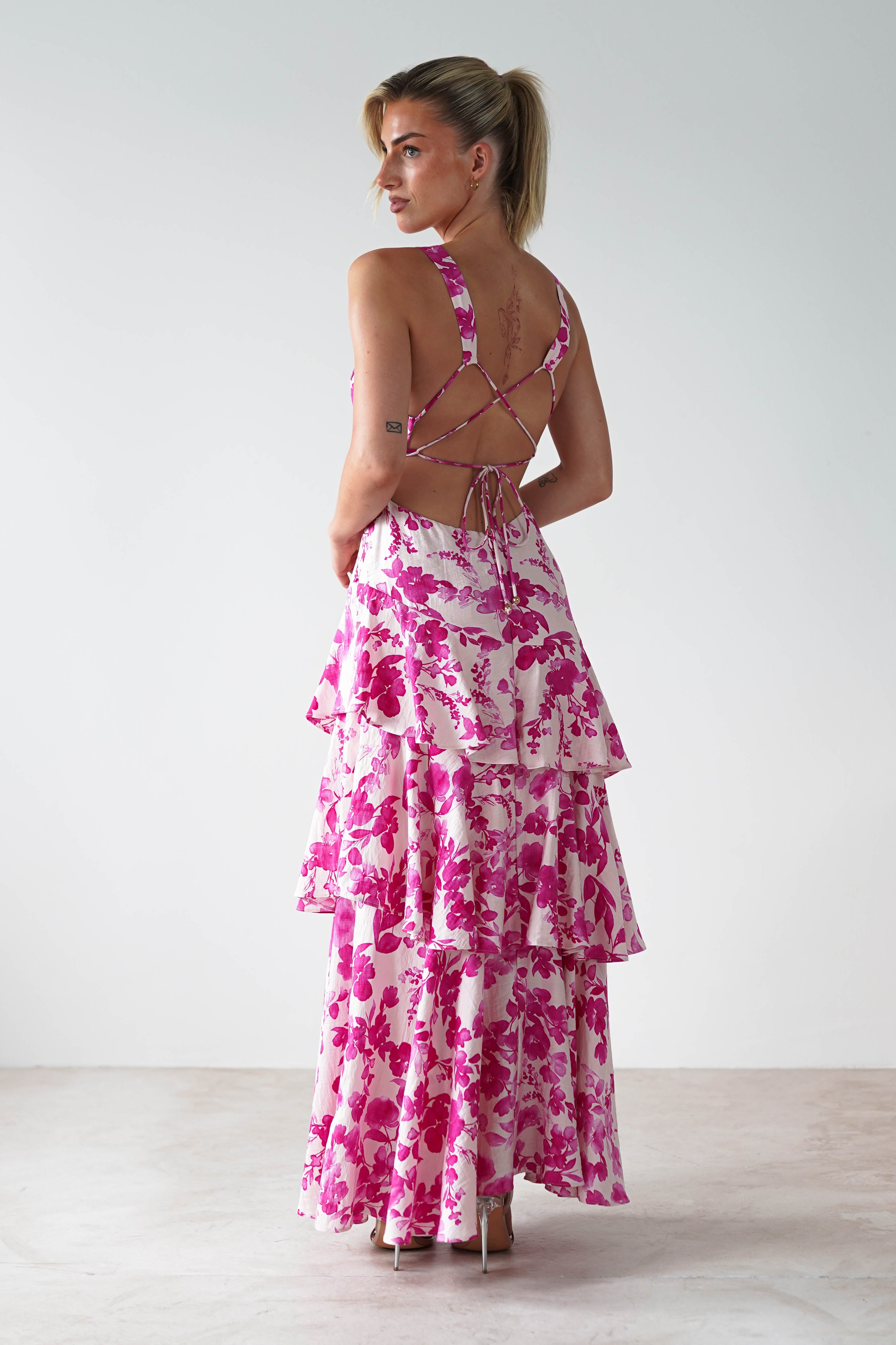 Varana Floral Ruffle Maxi Dress | Pink | Oh Hello Clothing | XS (6)