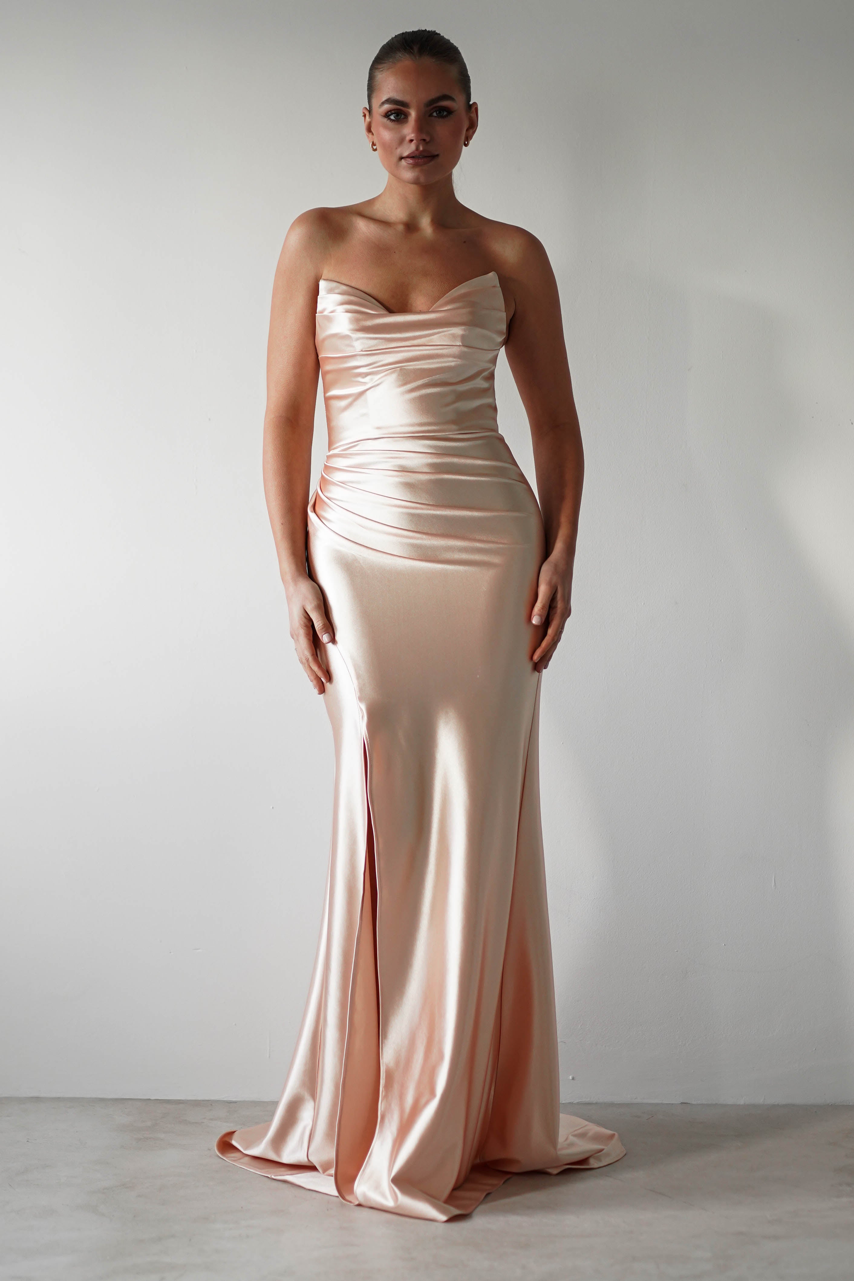 Venice Strapless Bodycon Gown | Light Gold