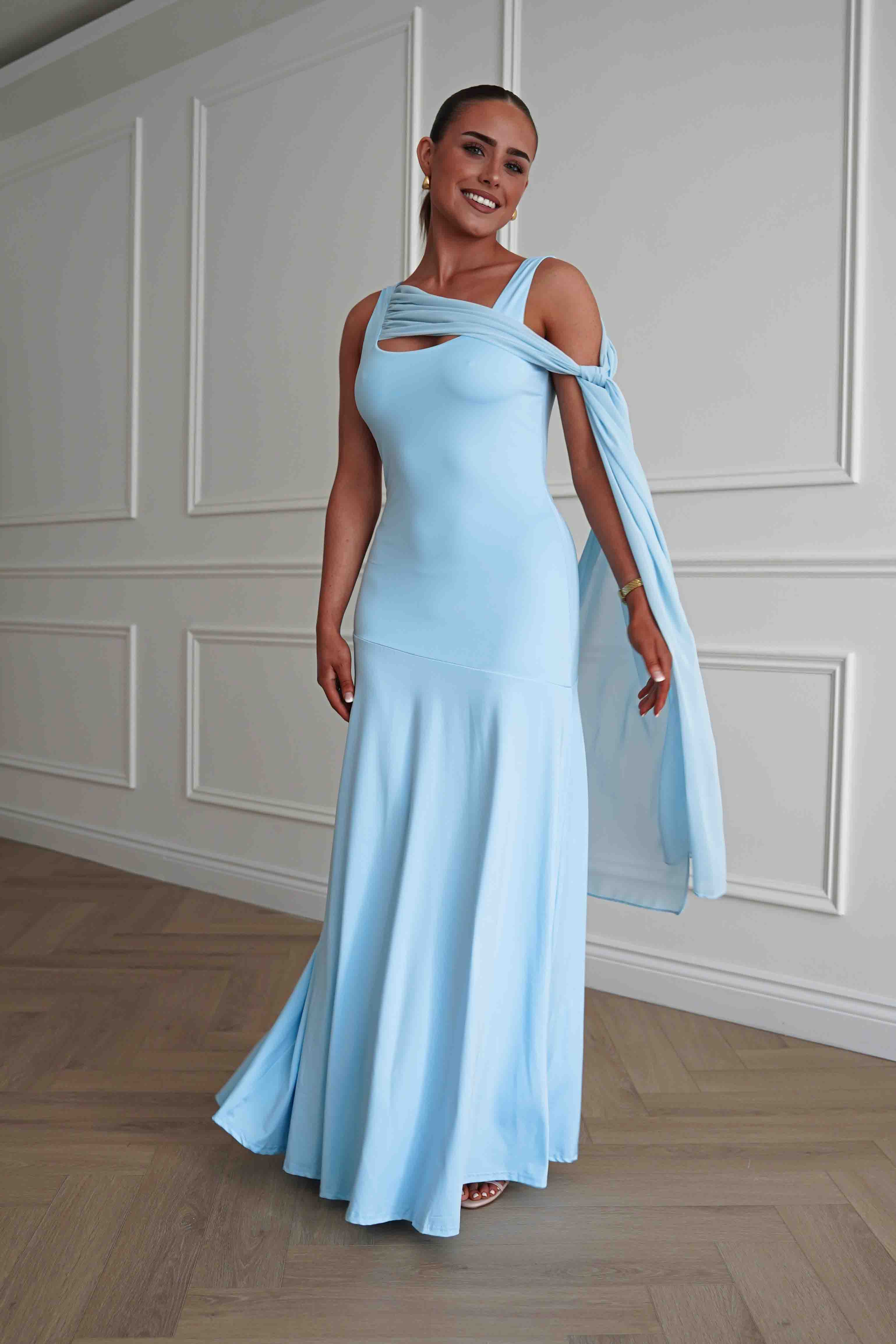 Wedding Guest Asymmetric Drape Detail Maxi Dress | Blue XL (14) Wedding Guest Asymmetric Drape Detail Maxi Dress | Blue XL (14)