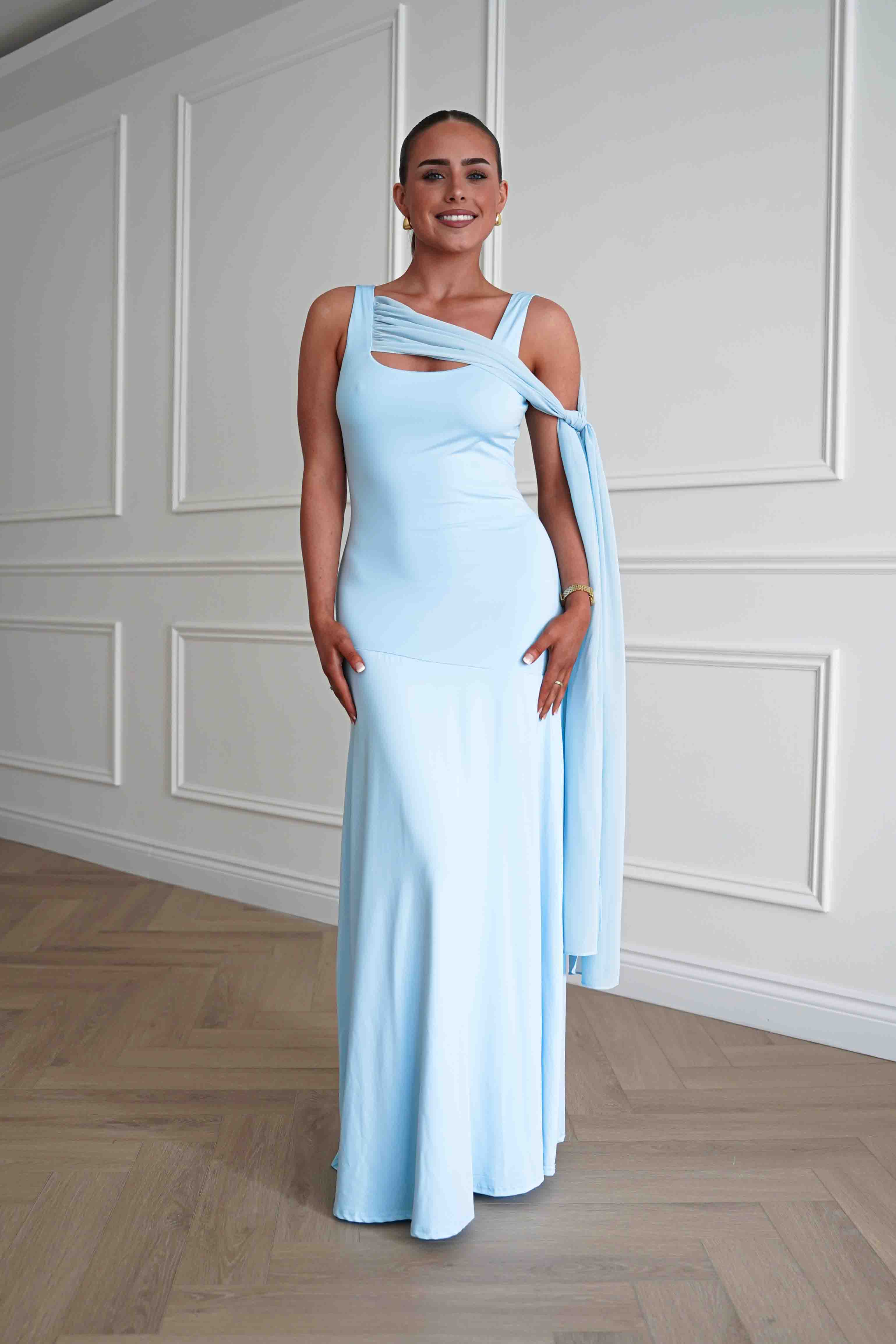 Oh Hello Clothing Dresses > Prom Dresses Veronika Asymmetric Drape Detail Maxi Dress | Blue