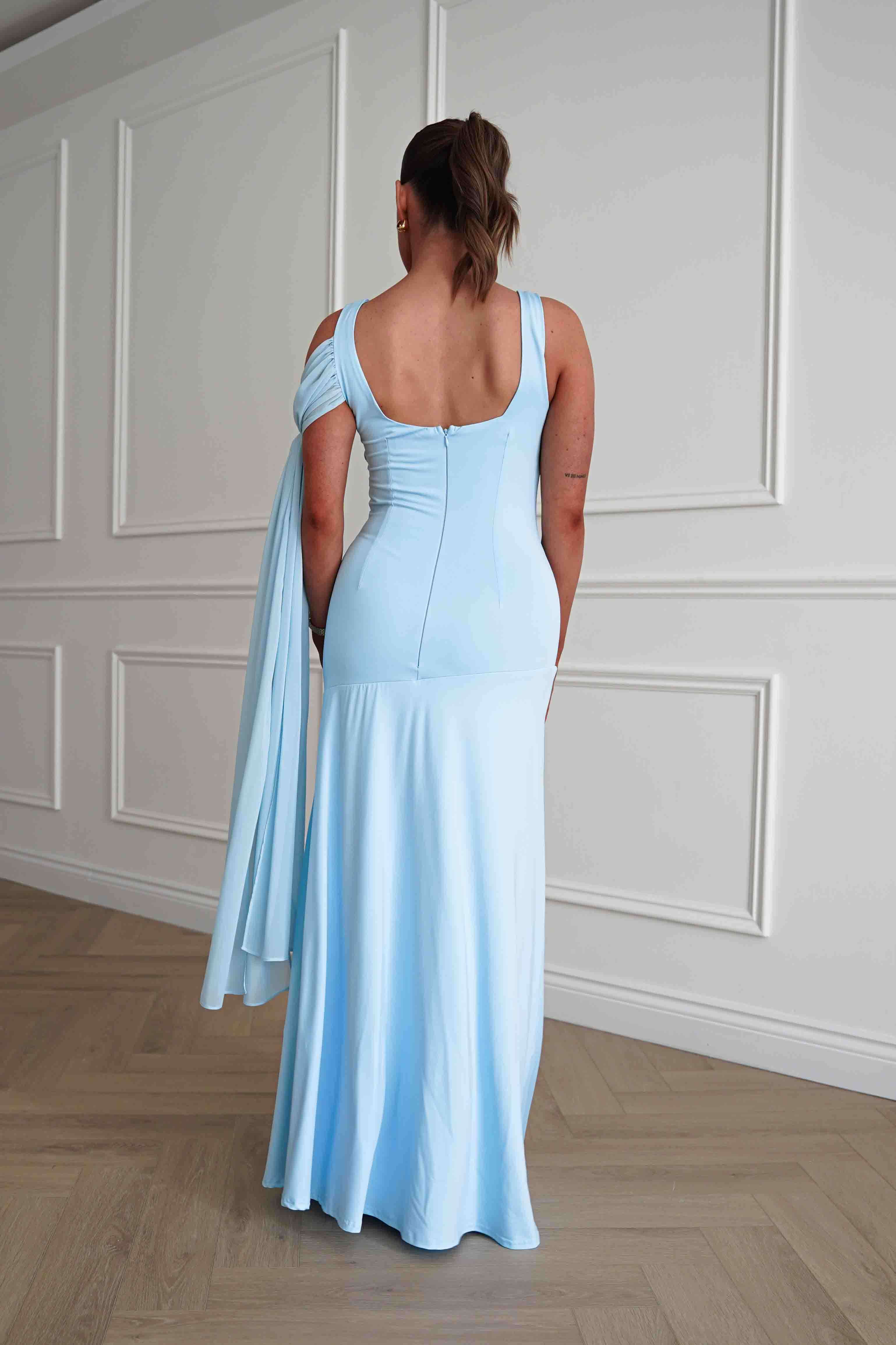 Oh Hello Clothing Women > Clothing > Dresses Veronika Asymmetric Drape Detail Maxi Dress | Blue
