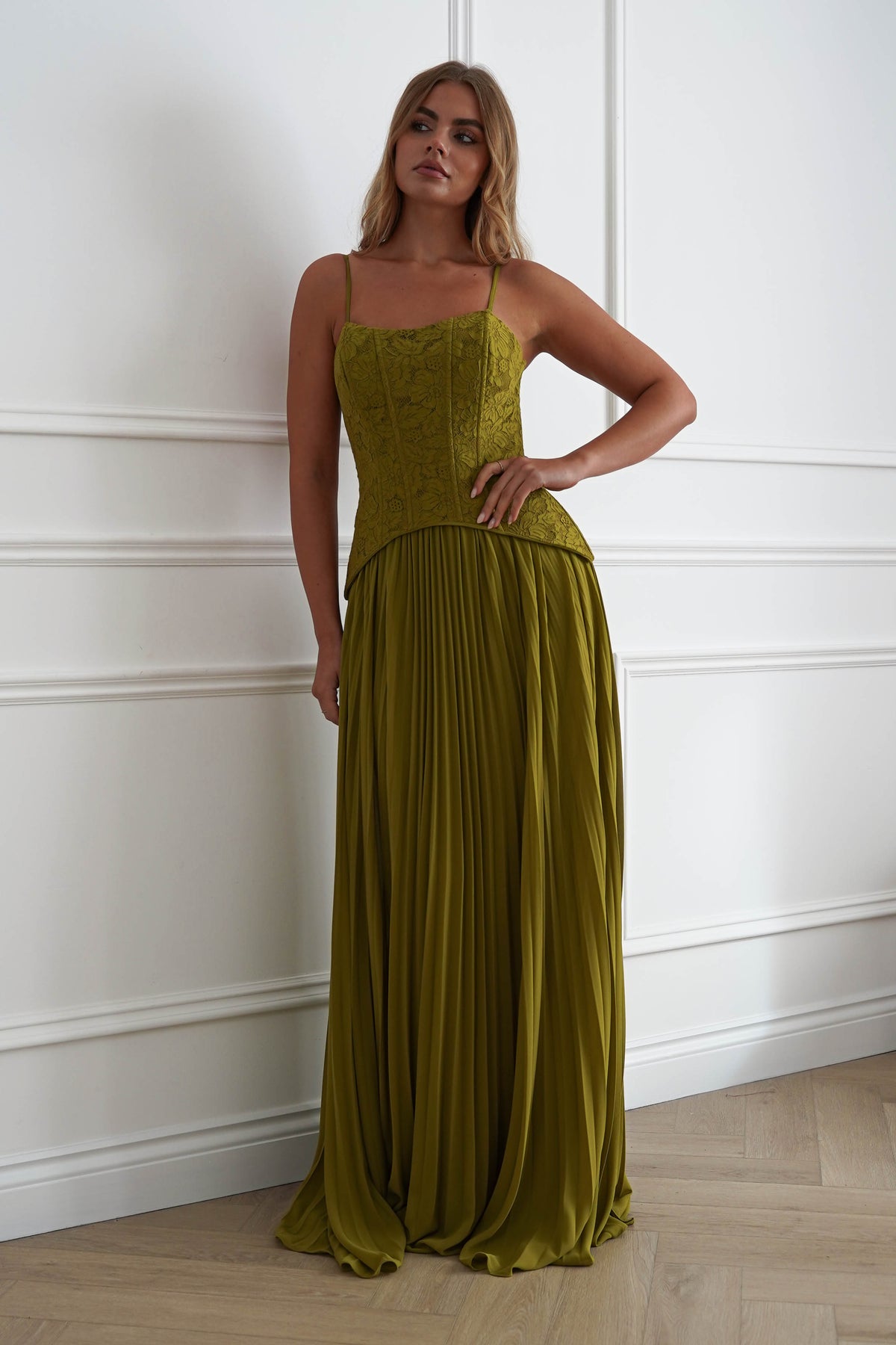 Oh Hello Clothing Women > Clothing > Dresses Victoria Dropped Peplum Maxi Dress | Olive Green