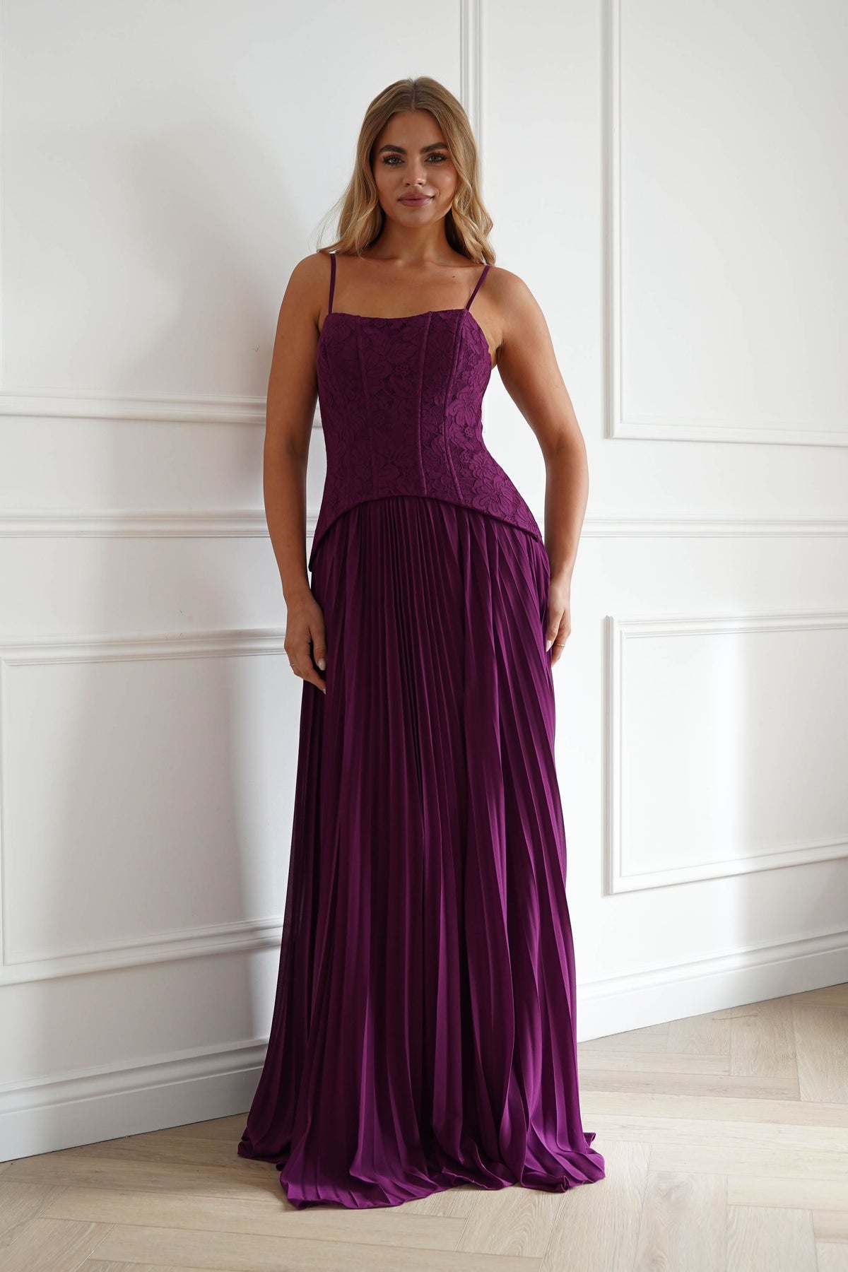 Oh Hello Clothing Women > Clothing > Dresses Victoria Dropped Peplum Maxi Dress | Plum