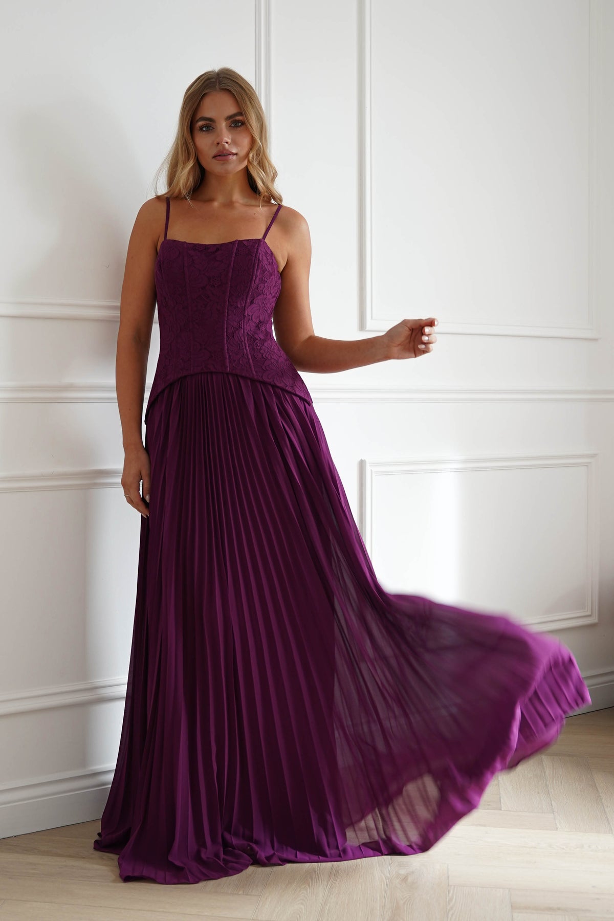 Oh Hello Clothing Women > Clothing > Dresses Victoria Dropped Peplum Maxi Dress | Plum