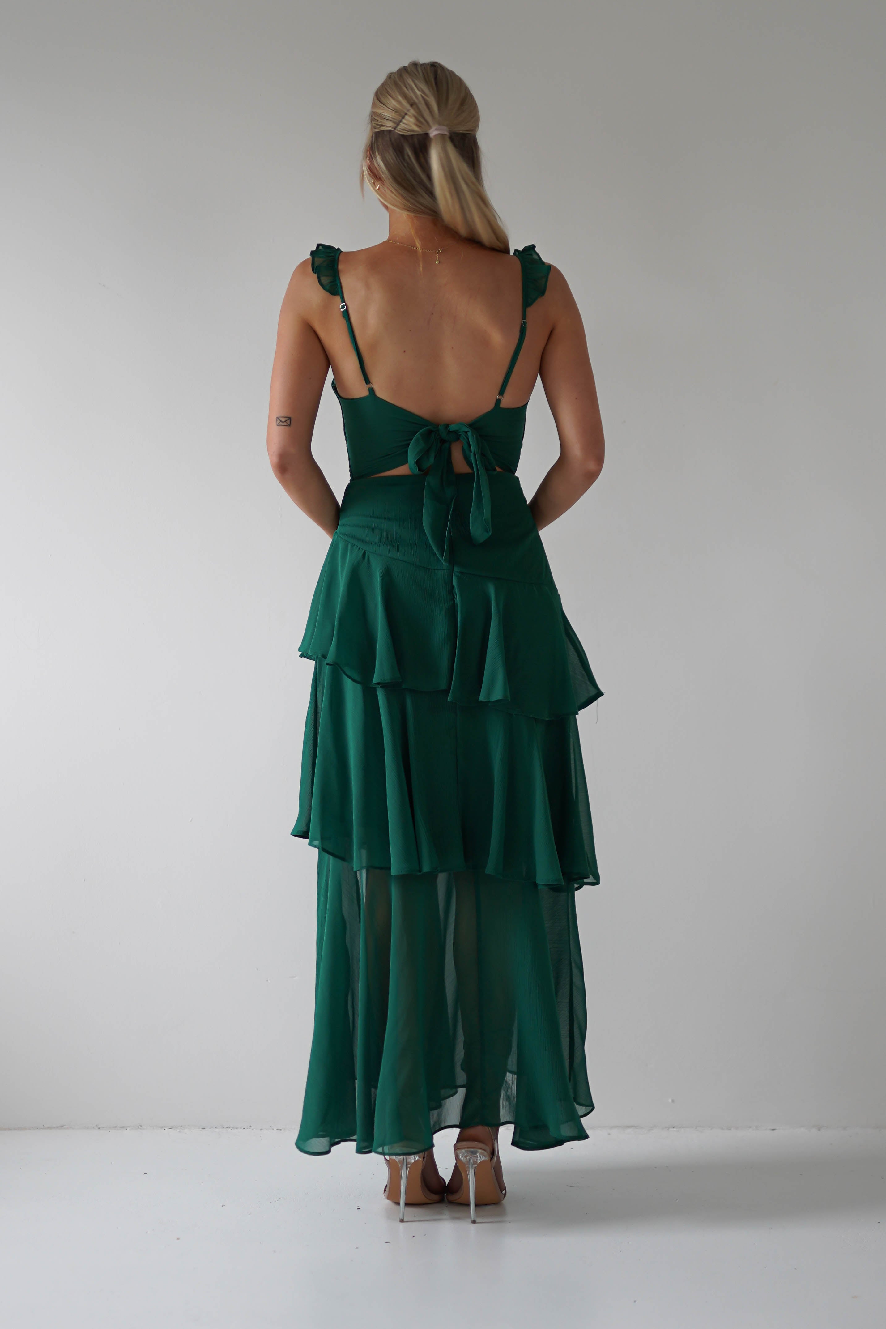 Victoria Ruffle Midaxi Dress | Green