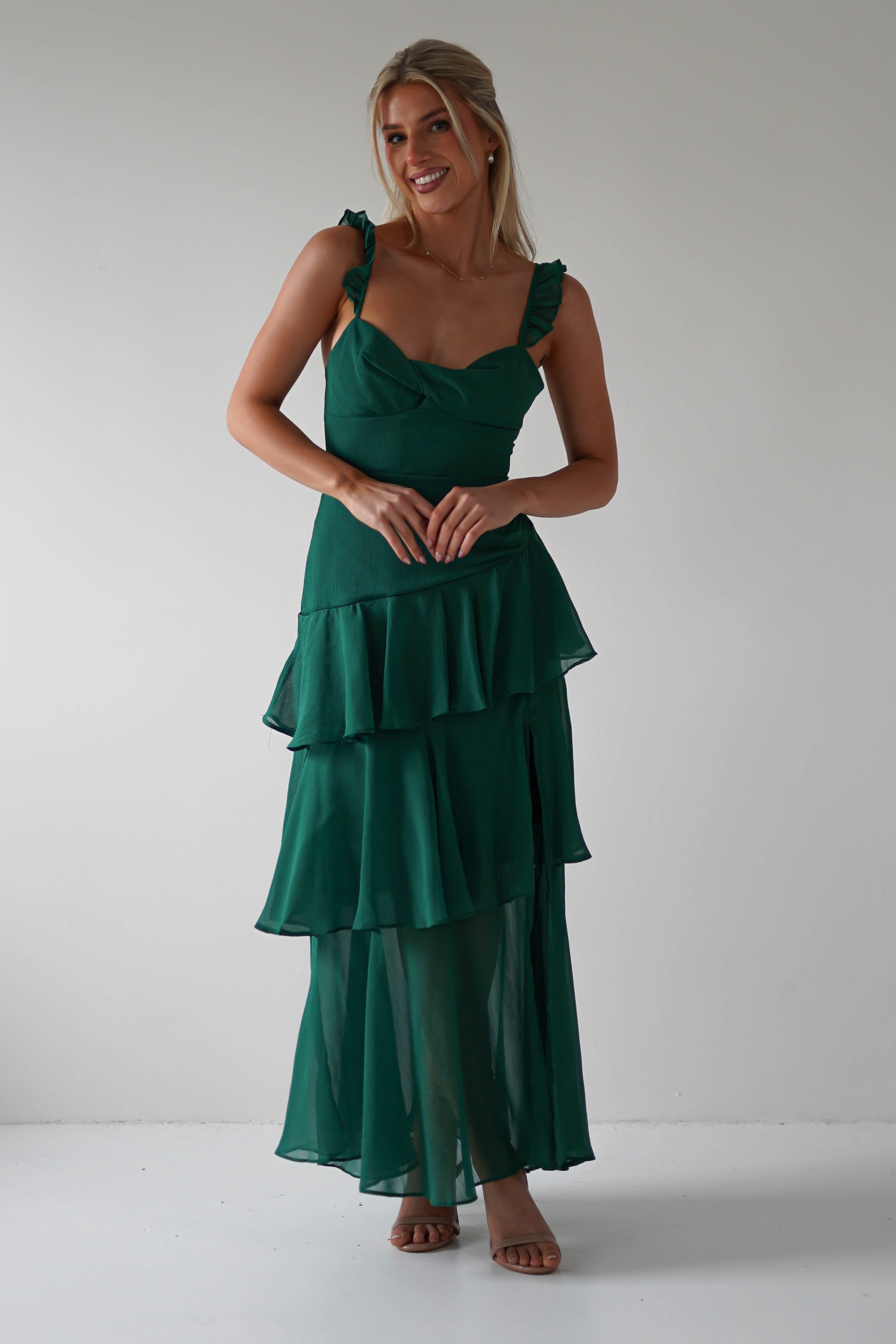 Victoria Ruffle Midaxi Dress | Green