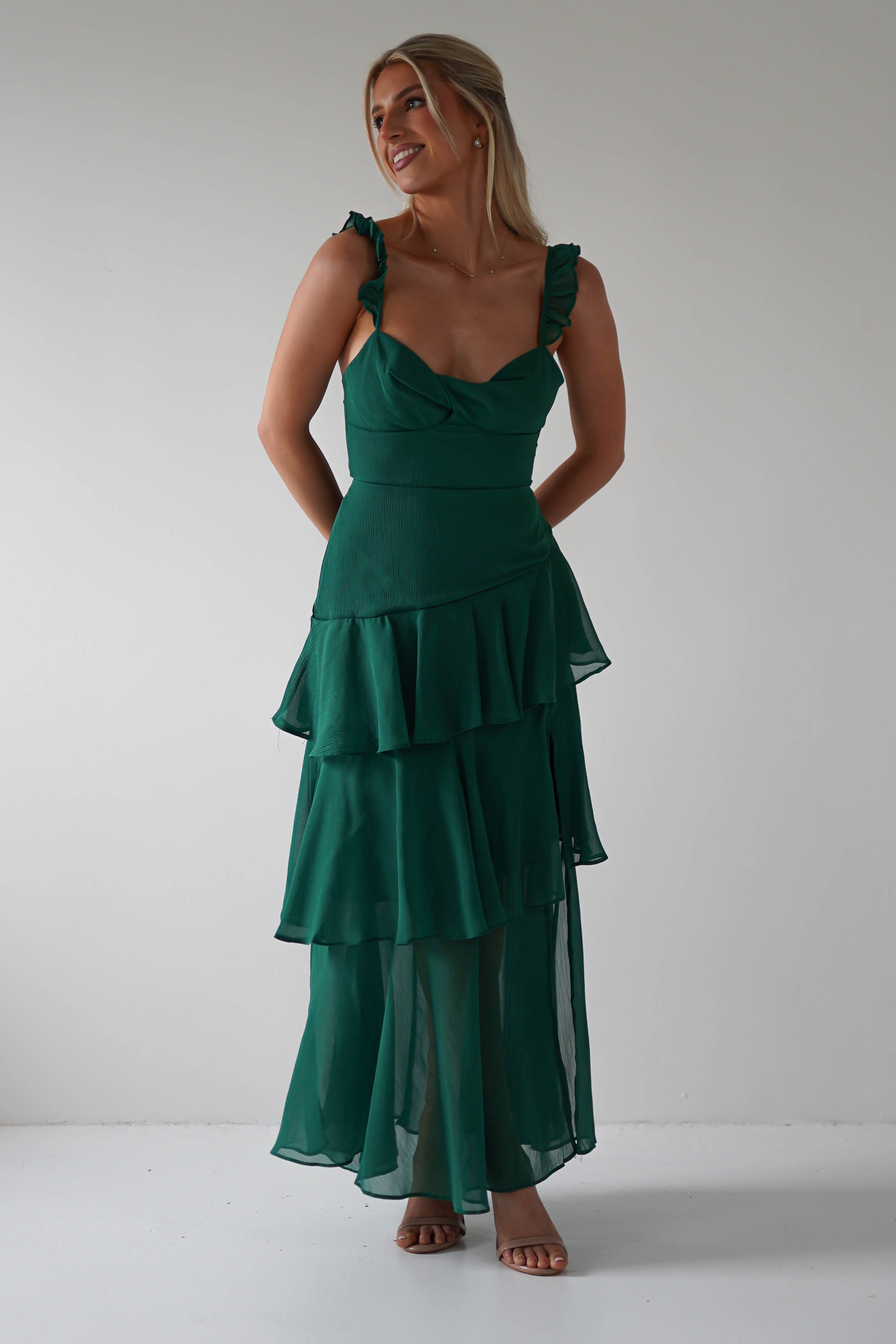 Victoria Ruffle Midaxi Dress | Green