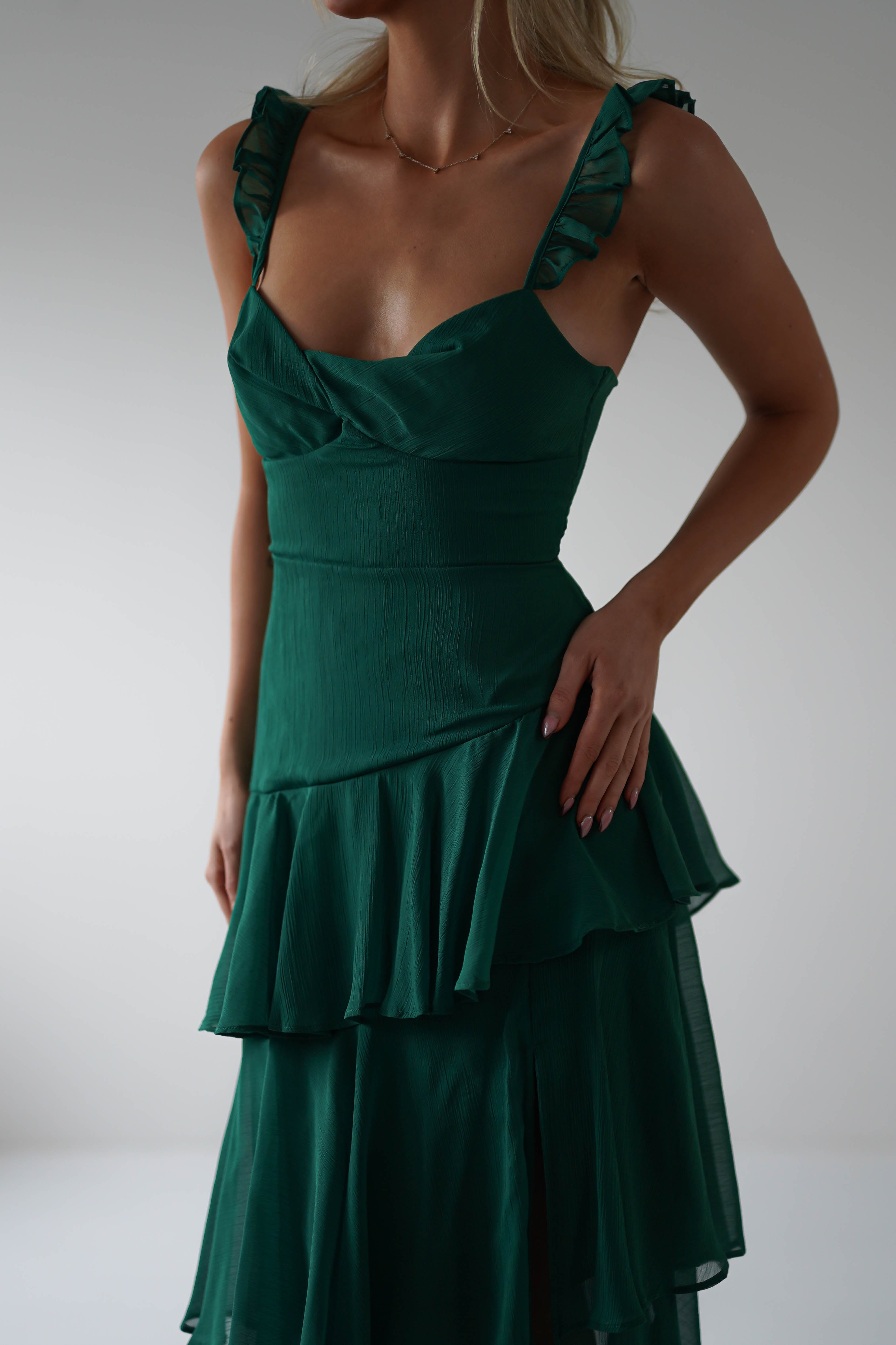 Victoria Ruffle Midaxi Dress | Green