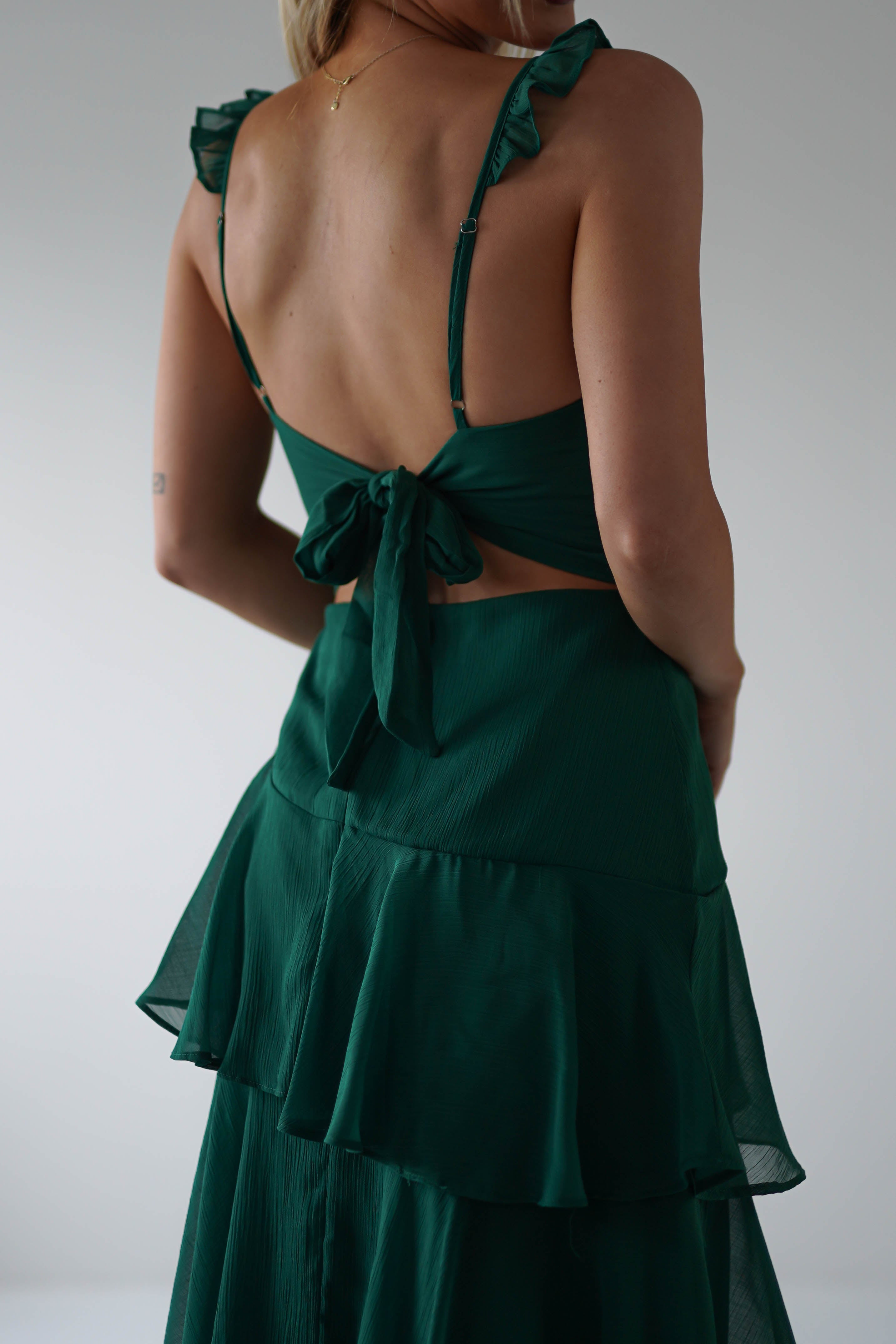 Victoria Ruffle Midaxi Dress | Green