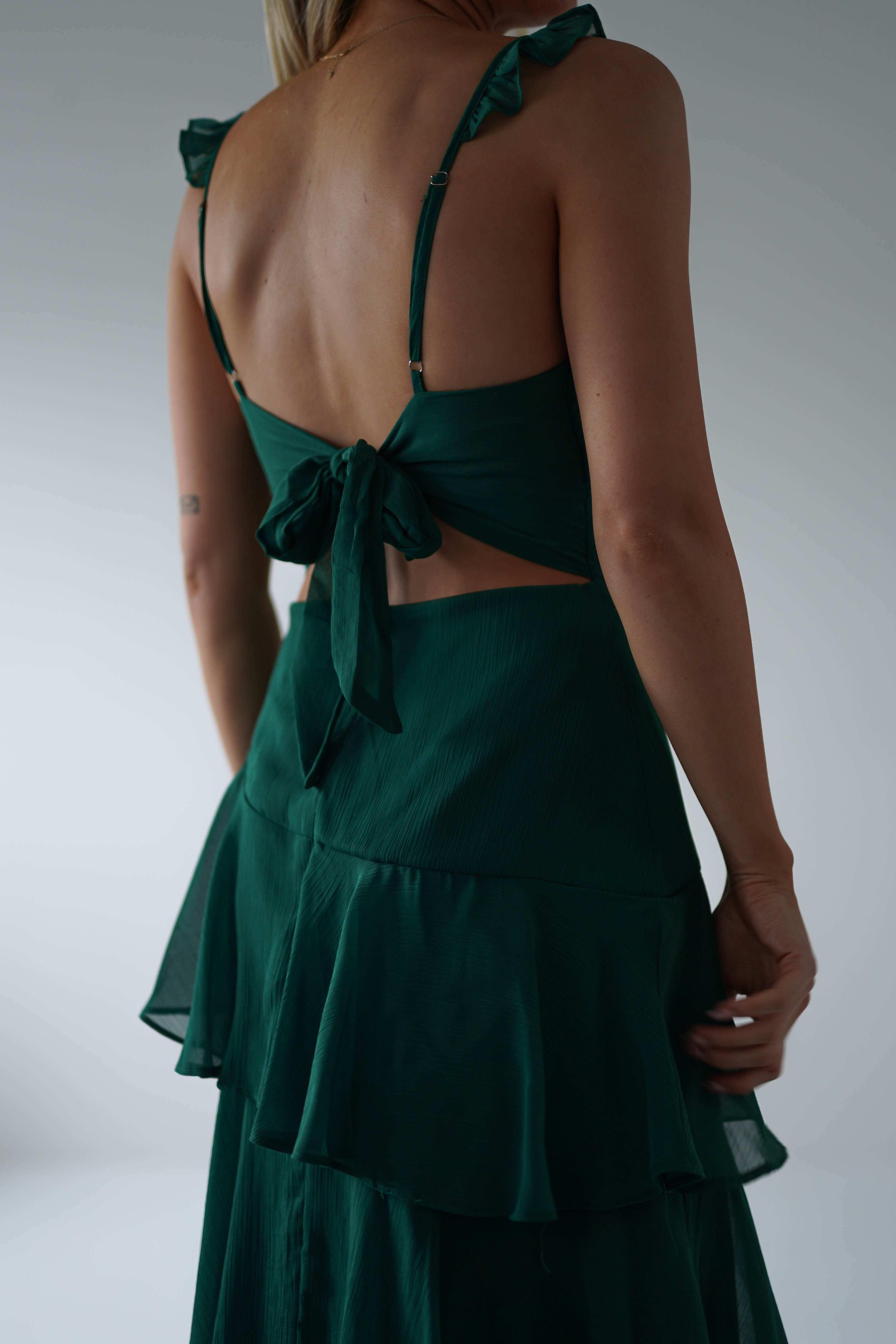 Victoria Ruffle Midaxi Dress | Green