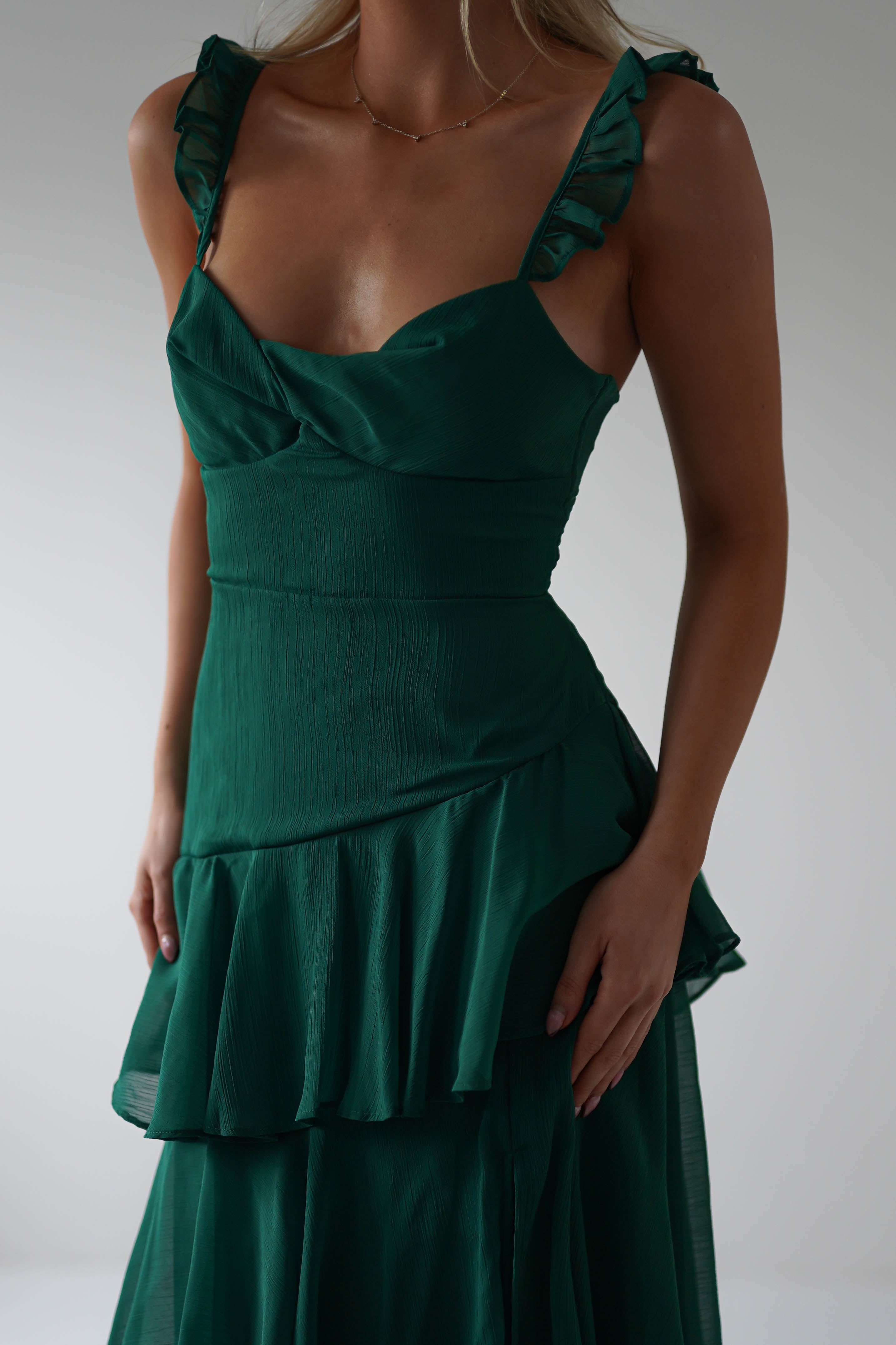 Victoria Ruffle Midaxi Dress | Green