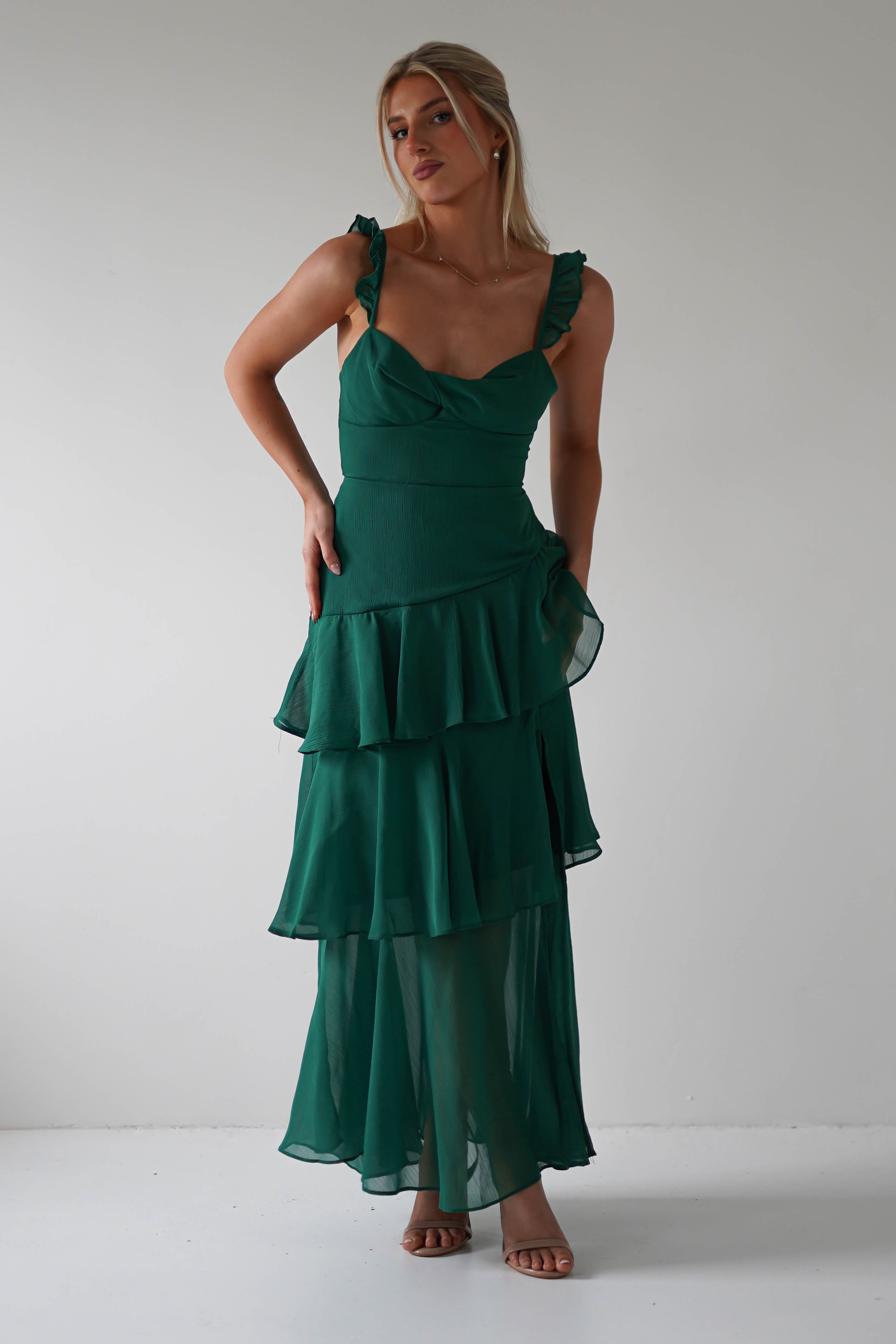 Victoria Ruffle Midaxi Dress | Green