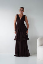 Oh Hello Clothing Women > Clothing > Dresses Vina Tiered Pleated Layered Maxi Dress | Chocolate