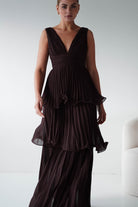 Oh Hello Clothing Women > Clothing > Dresses Vina Tiered Pleated Layered Maxi Dress | Chocolate
