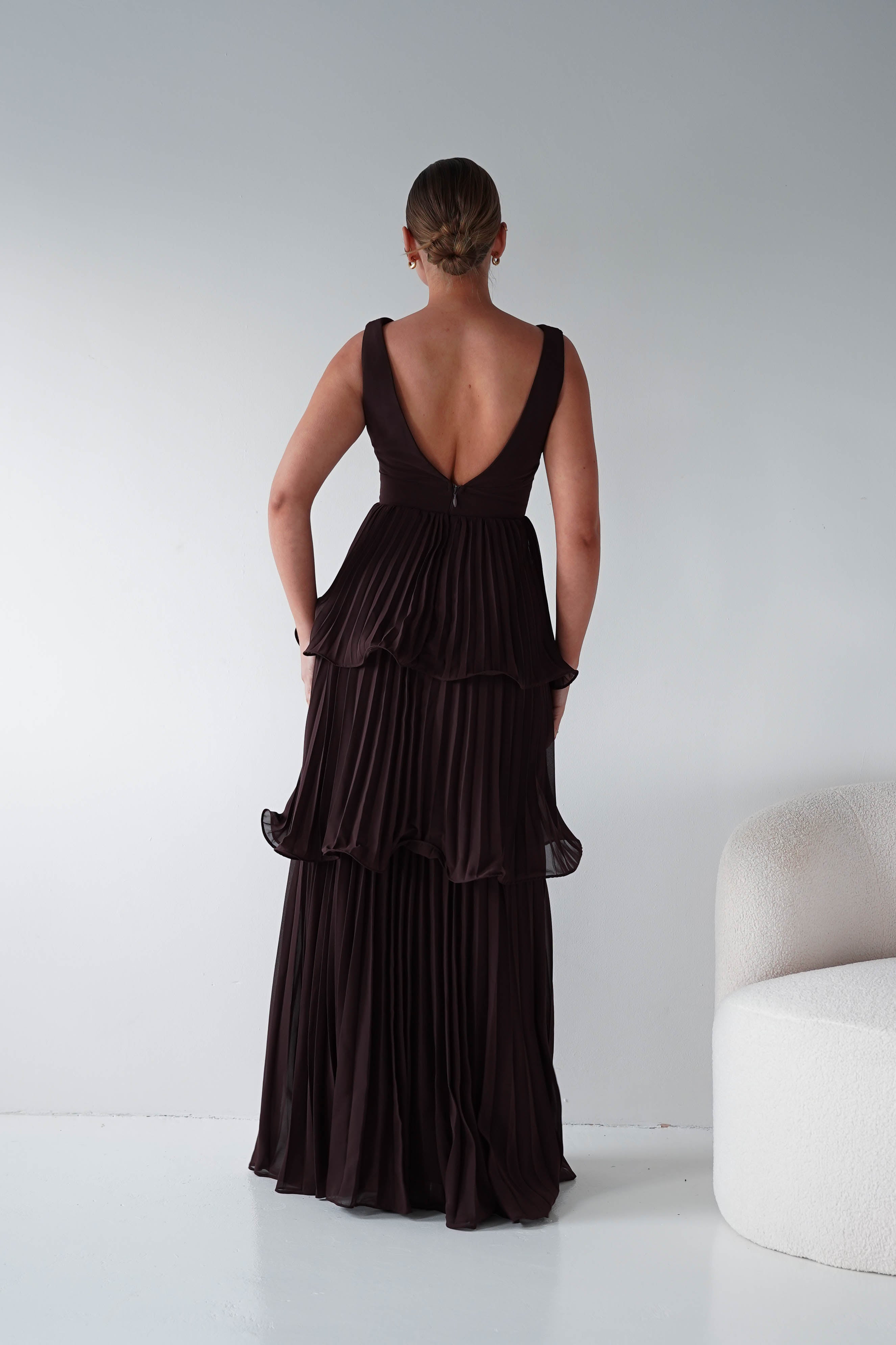 Oh Hello Clothing Women > Clothing > Dresses Vina Tiered Pleated Layered Maxi Dress | Chocolate