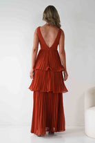 Vina Tiered Pleated Layered Maxi Dress Rust | Wedding Guest Dress | Pleated Skirt | Maxi | Oh Hello Clothing