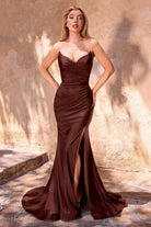 Oh Hello Clothing Dresses Visenta Ruched Bodice Strapless Gown | Espresso