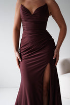 Oh Hello Clothing Dresses > Prom Dresses Visenta Ruched Bodice Strapless Gown | Espresso