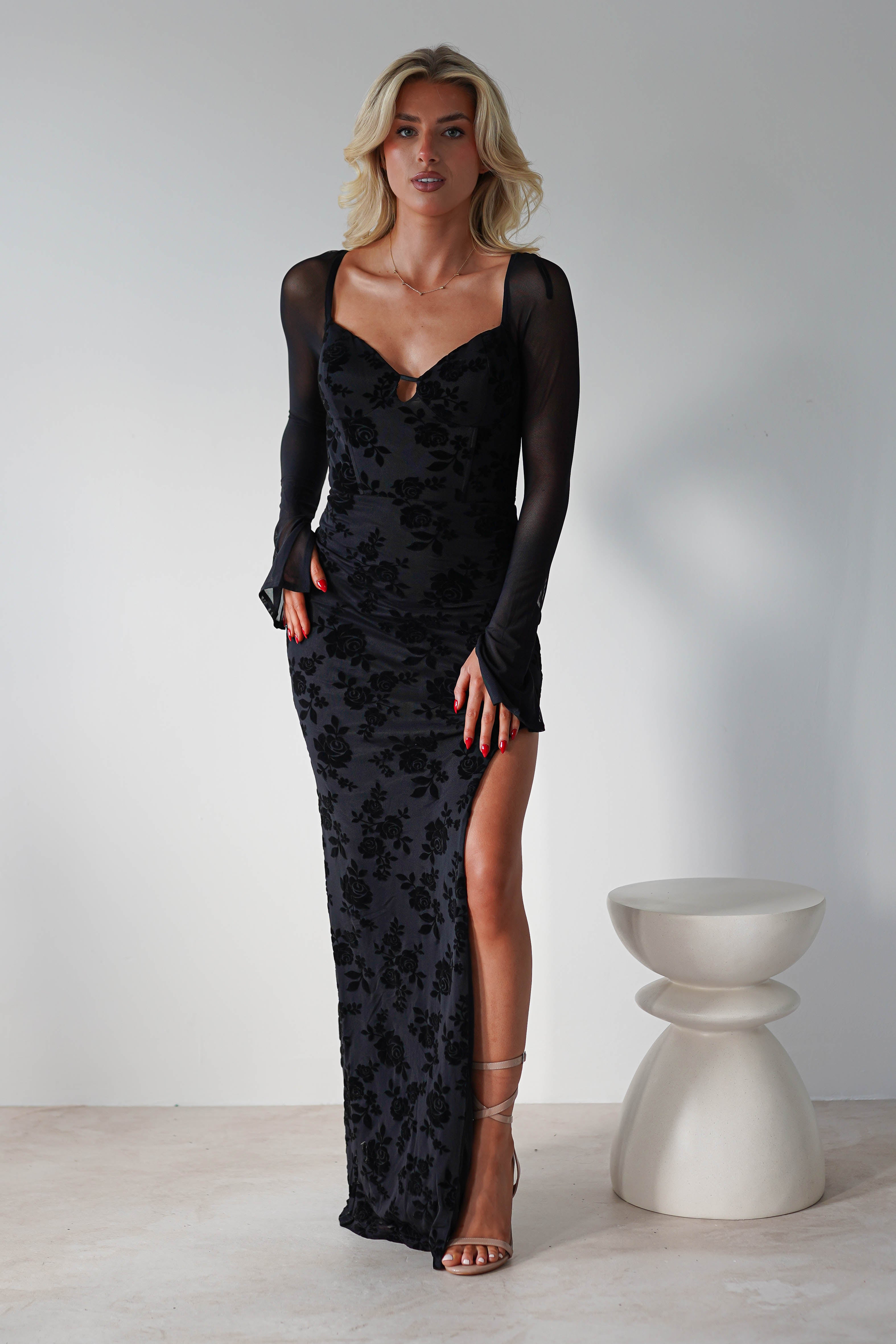 Wednesday Floral Velvet Maxi Dress | Black