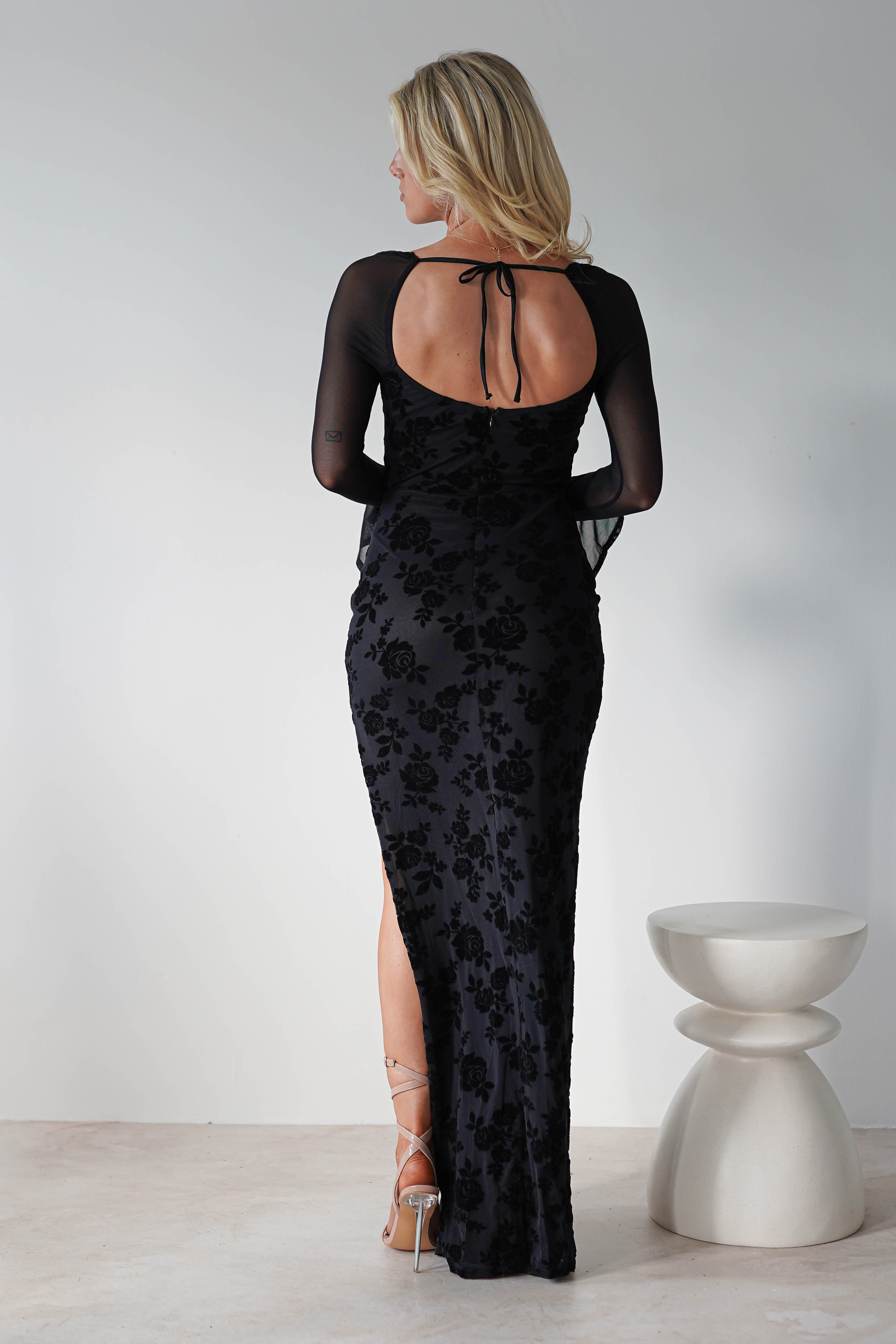 Wednesday Floral Velvet Maxi Dress | Black