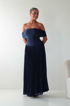 Oh Hello Clothing Dresses Whitney Pleated Off The Shoulder Maxi Dress | Navy