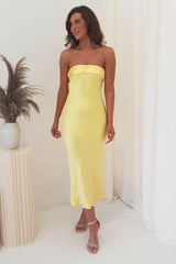 Whitney Satin Strapless Midi Dress | Yellow