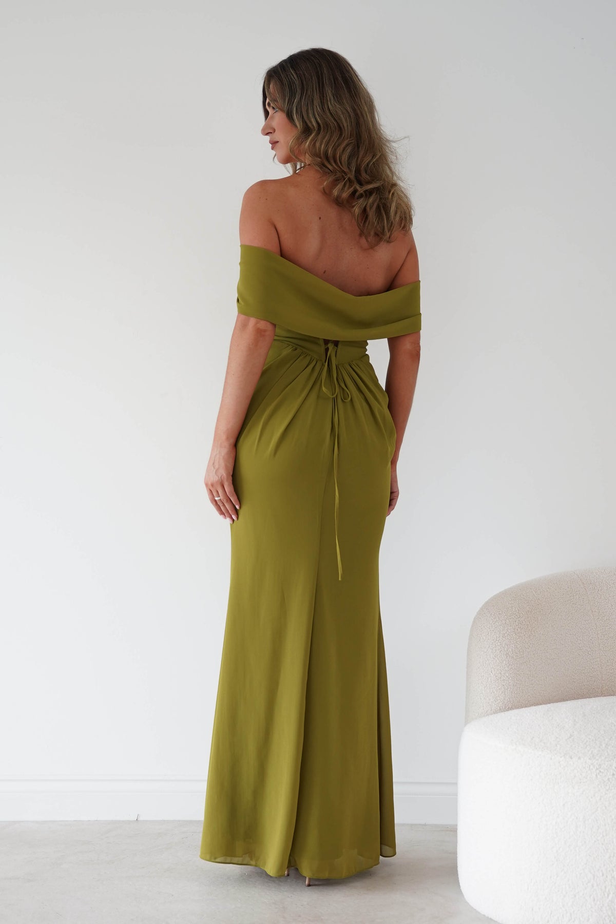 Oh Hello Clothing Women > Clothing > Dresses Willow Bardot Draped Maxi Dress | Chartreuse Green